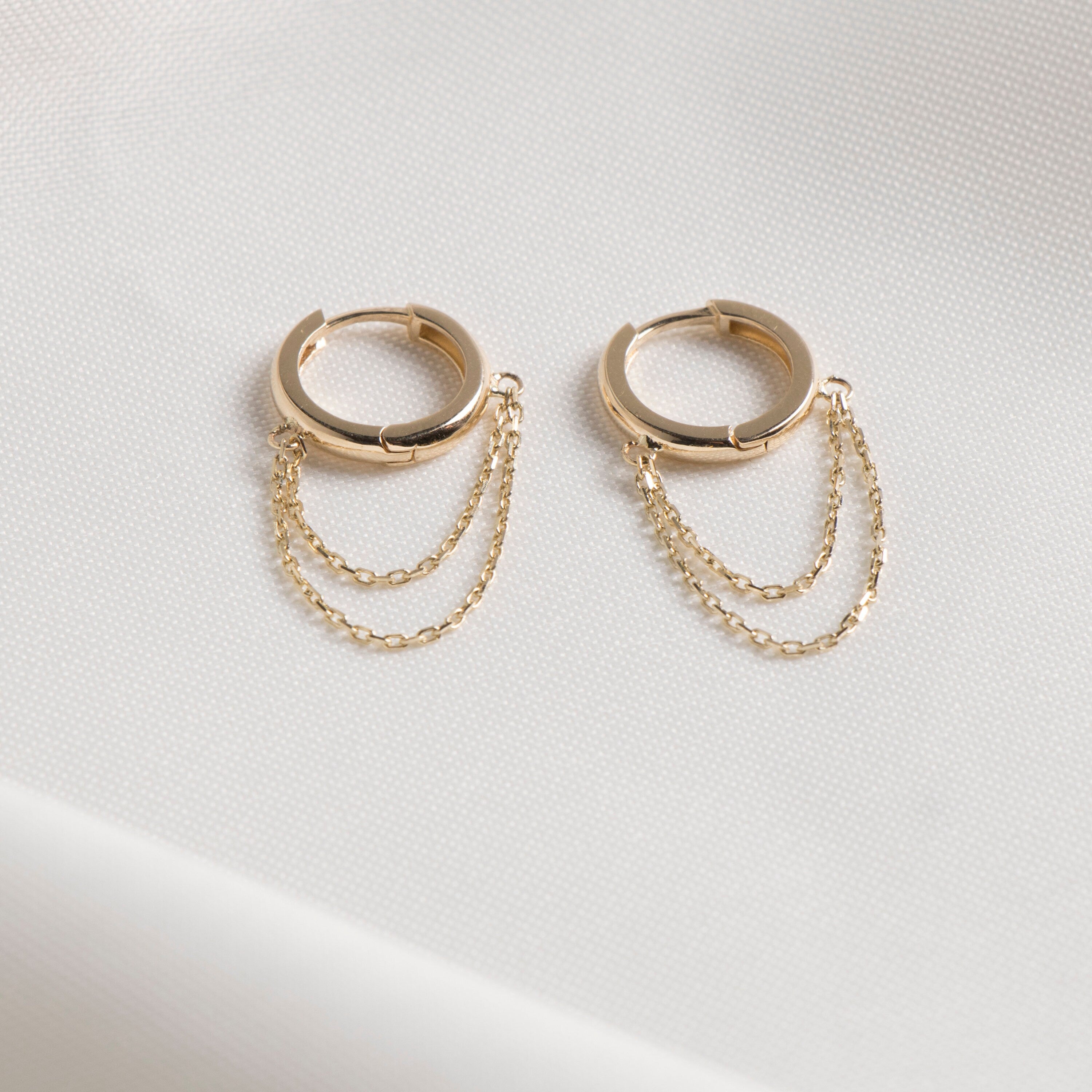Double Chain Hoops in 14K Gold