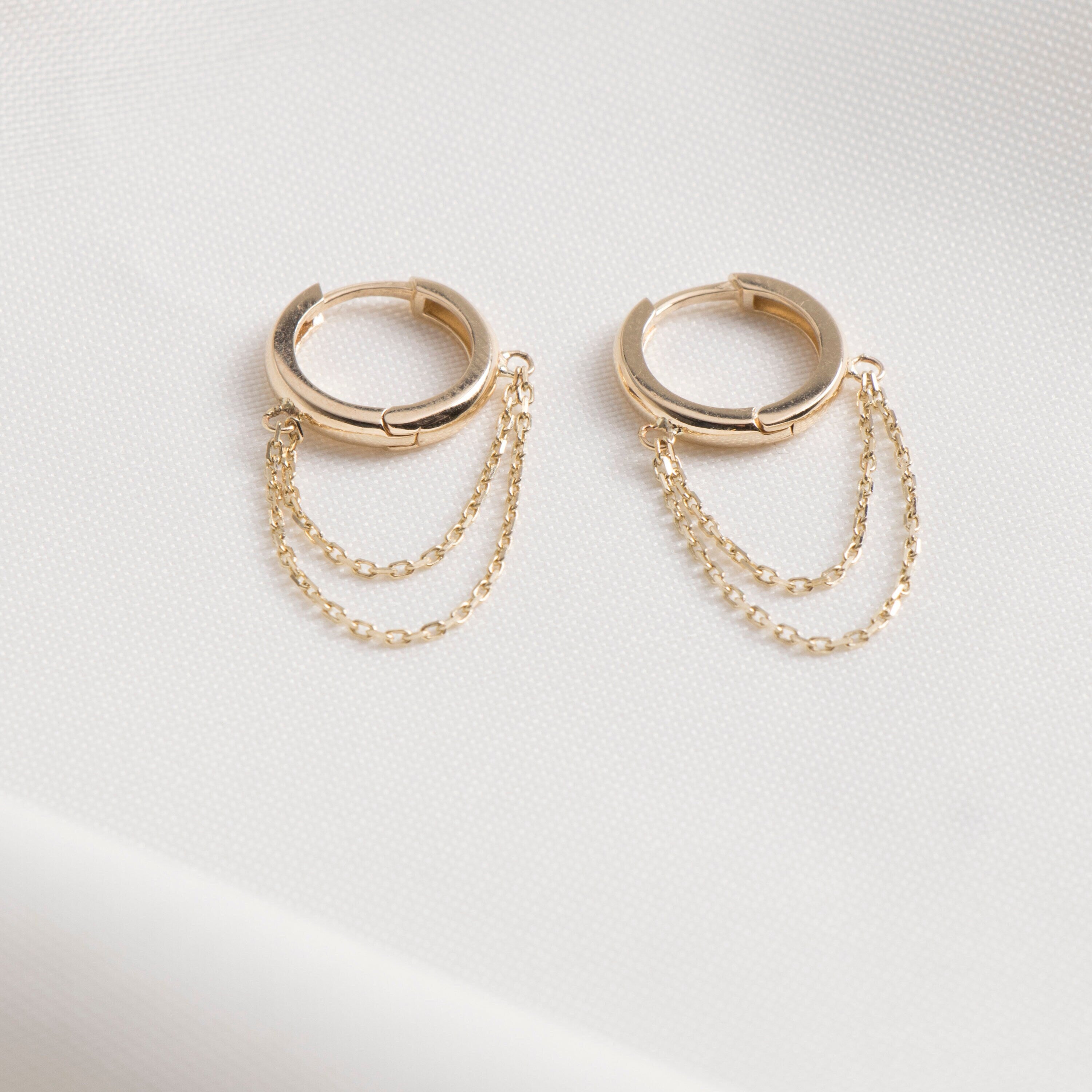 Double Chain Hoops in 14K Gold