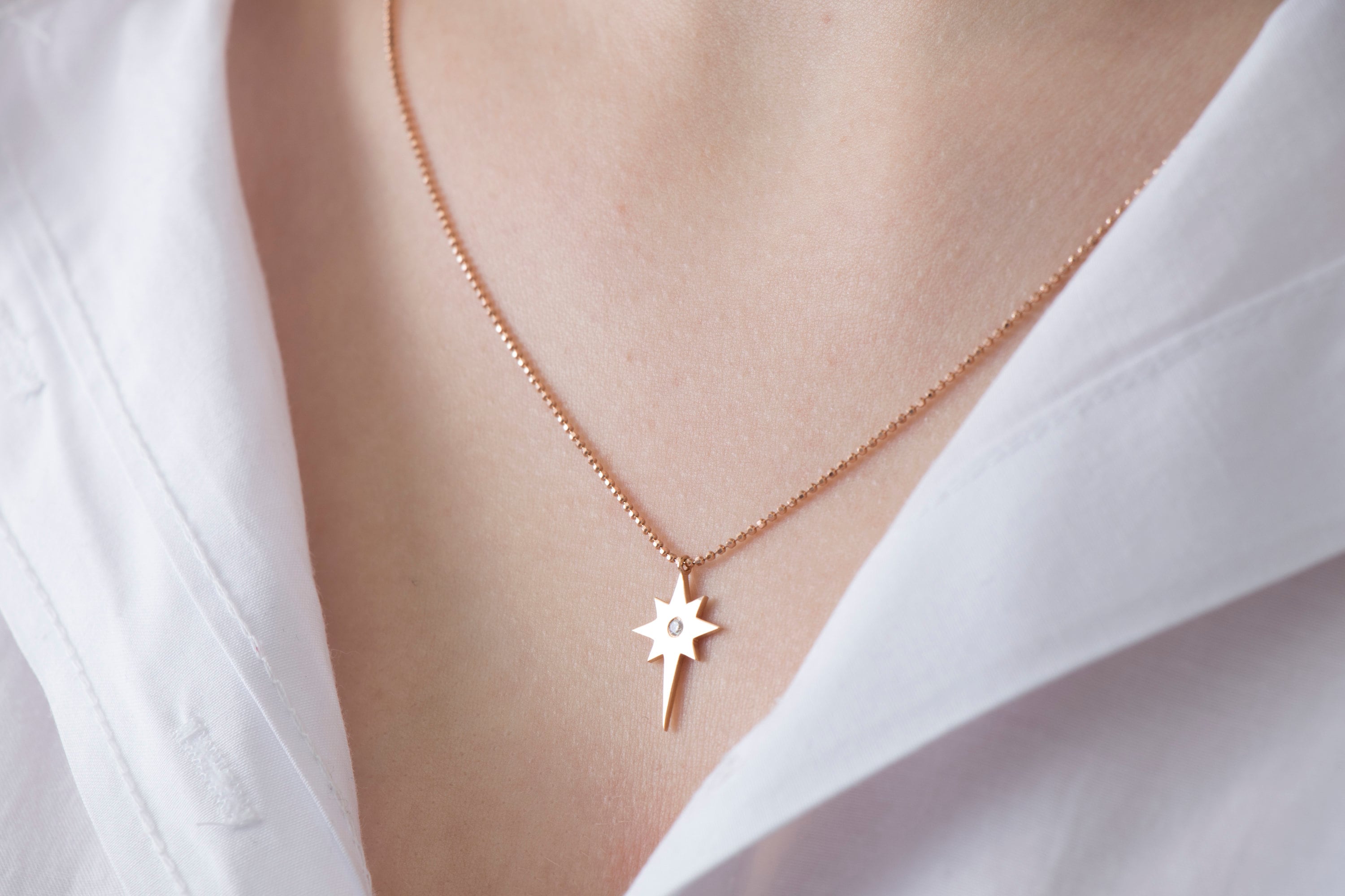 Diamond North Star Necklace in 14K Gold