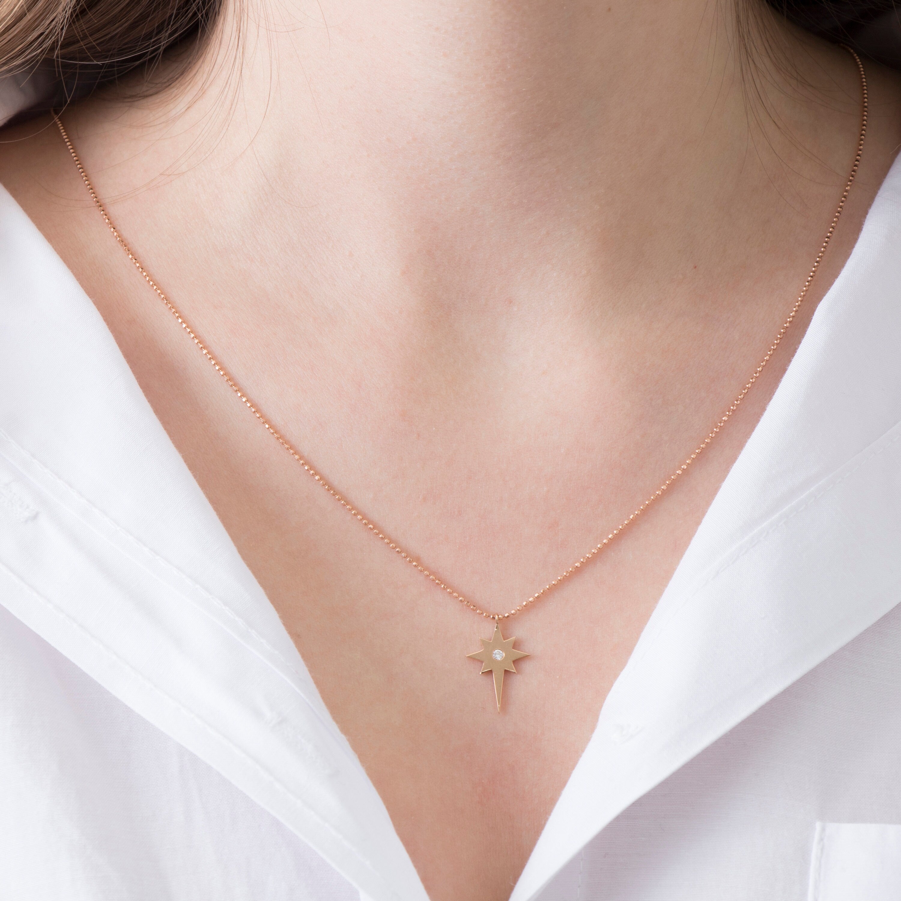 Diamond North Star Necklace in 14K Gold