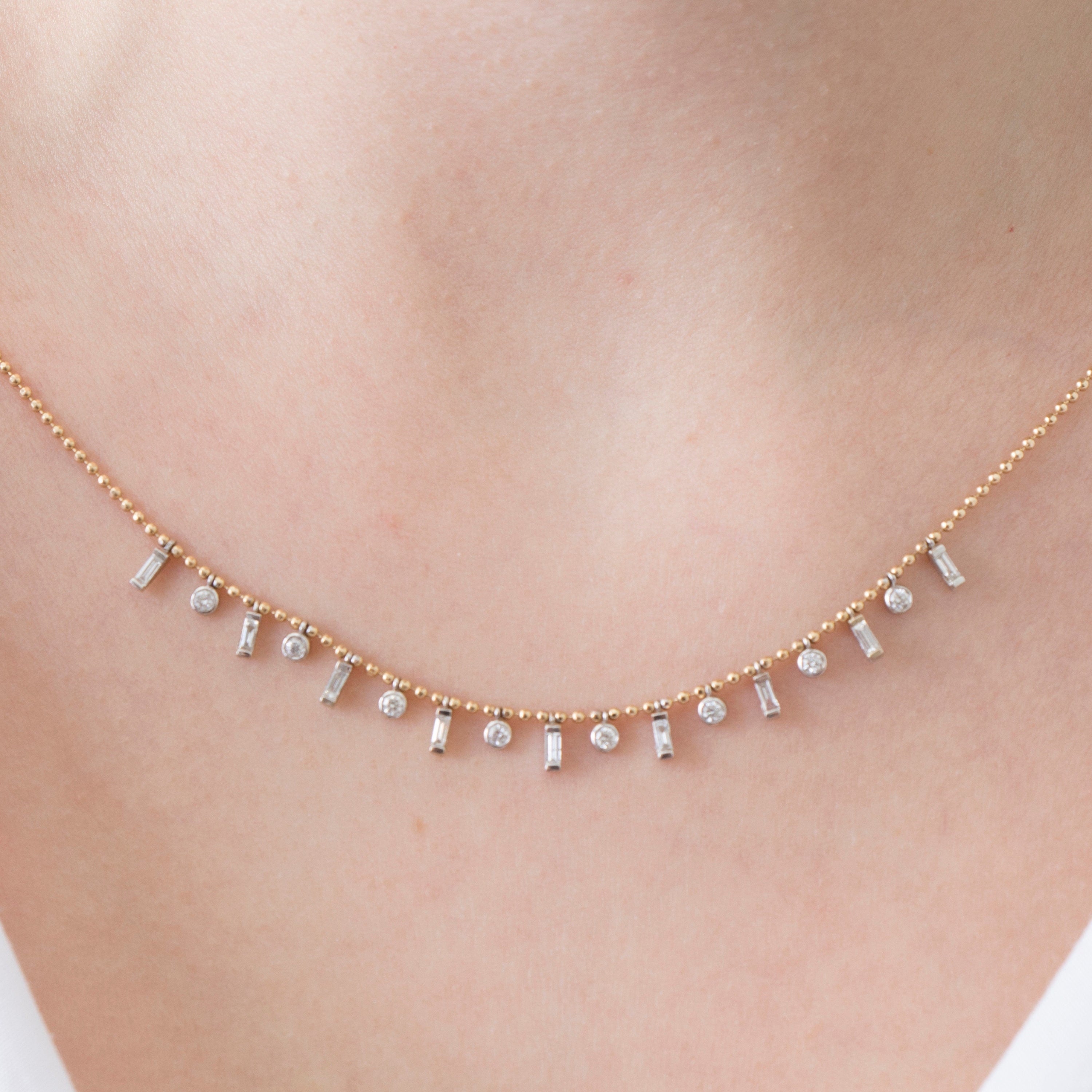 Diamond Elongated Station Necklace With Ball Chain in 14K Gold