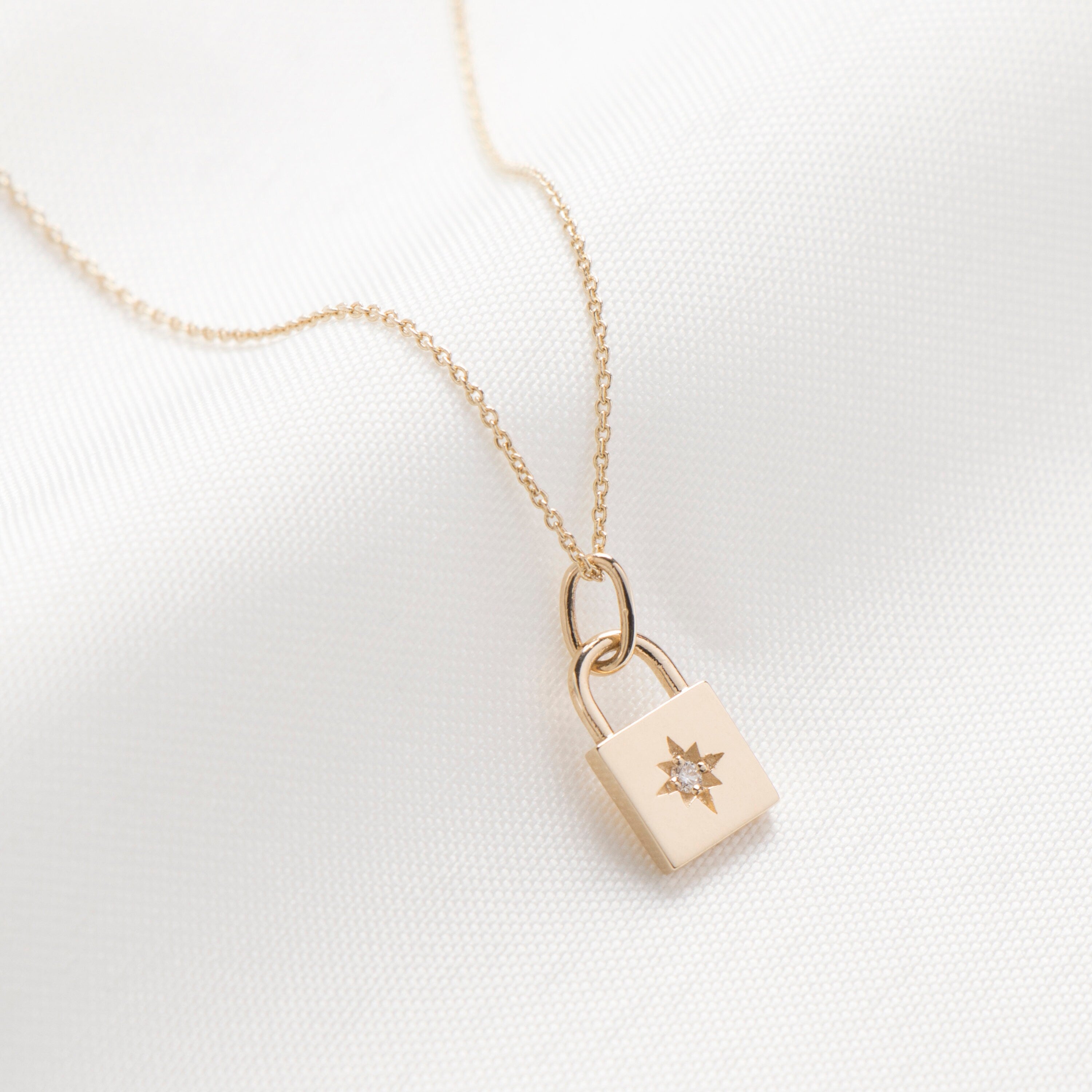 Diamond Padlock Necklace in 14K Gold