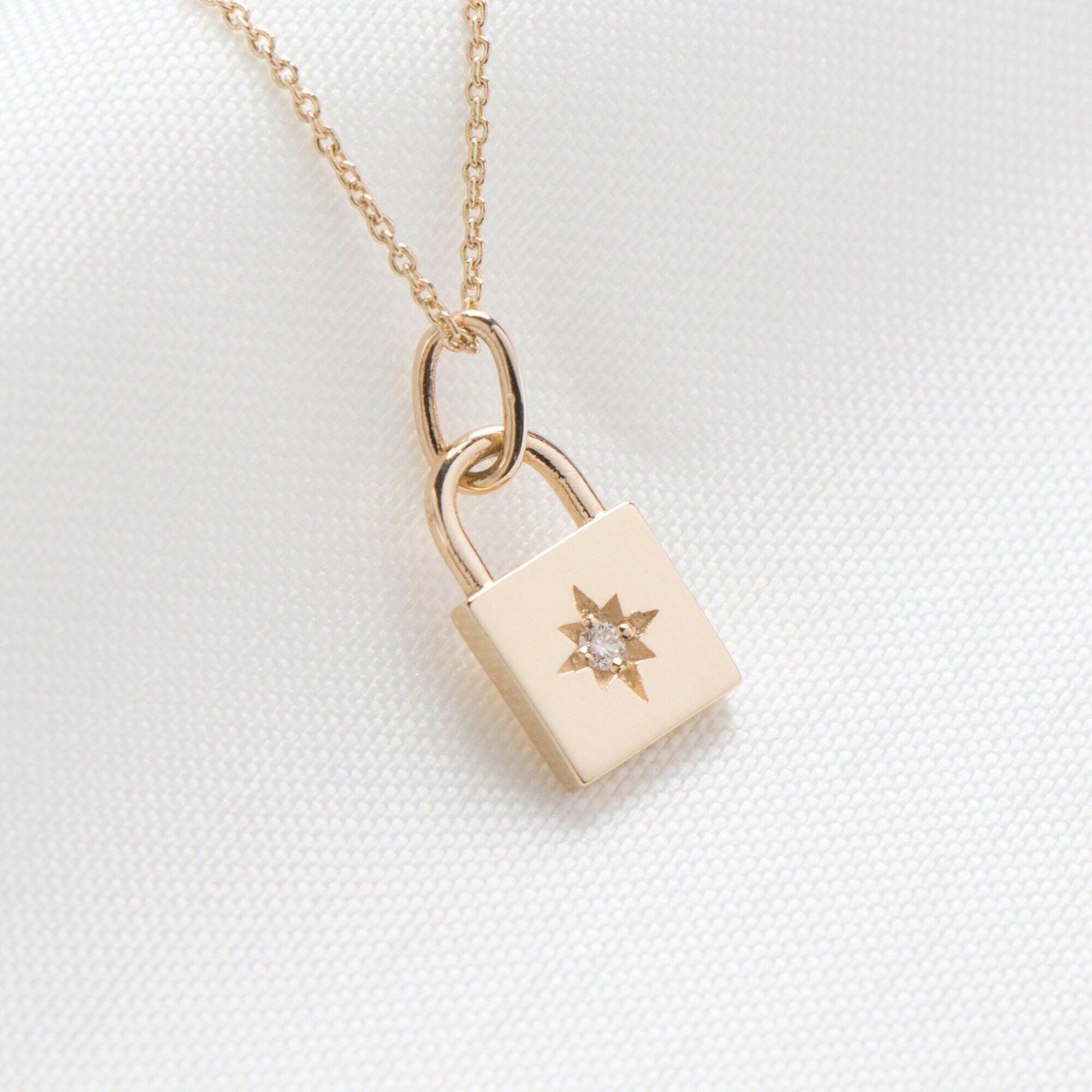Diamond Padlock Necklace in 14K Gold
