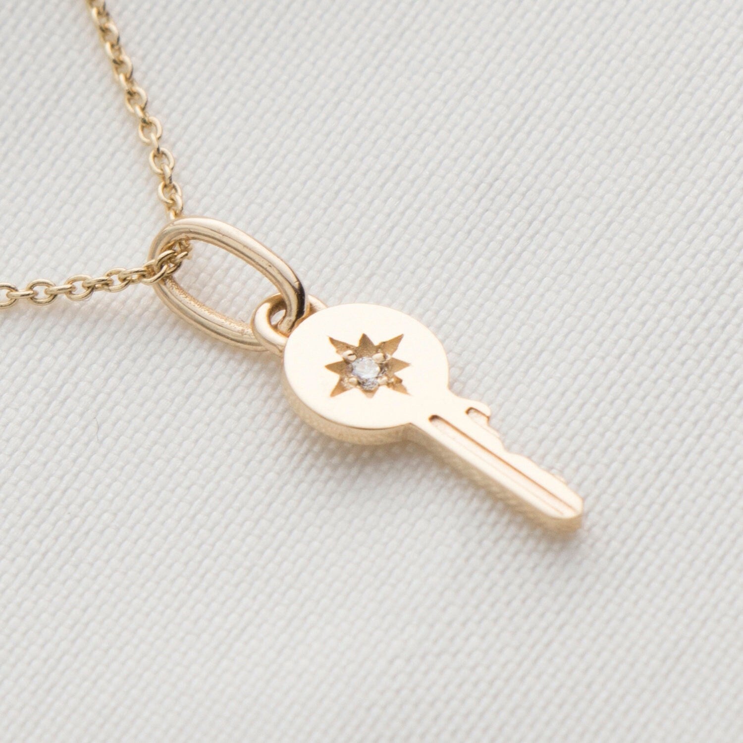 Itty Bitty Tiny Diamond Key Necklace in 14K Gold