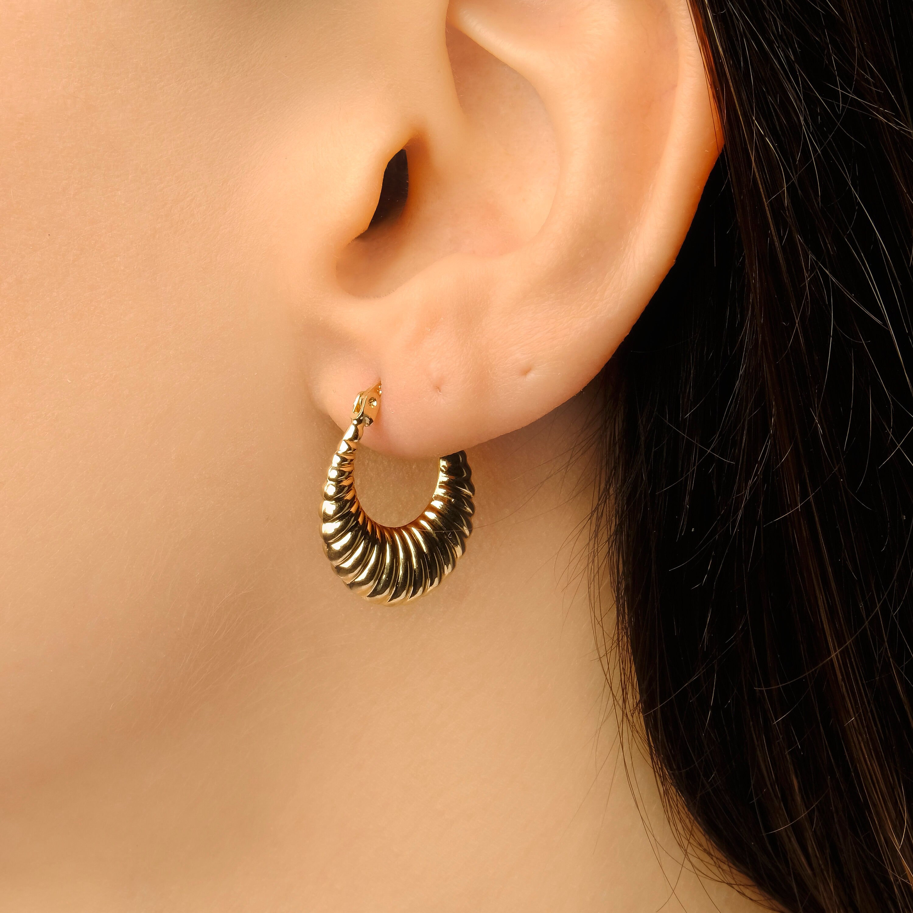 Croissant Hoops in 14K Gold