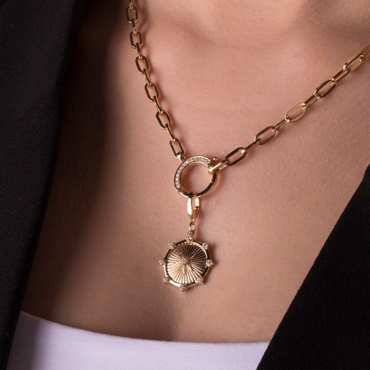Diamond Sunburst Pendant in 14K Gold