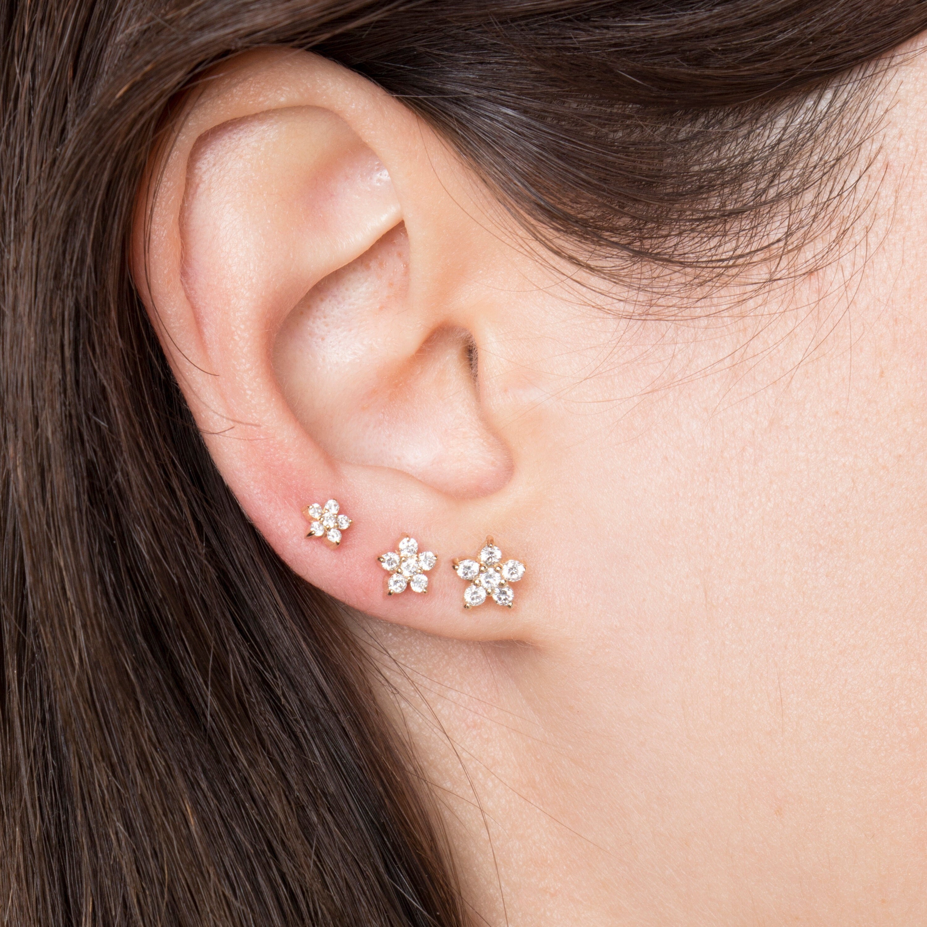 Single Diamond Flower Stud in 14K Gold
