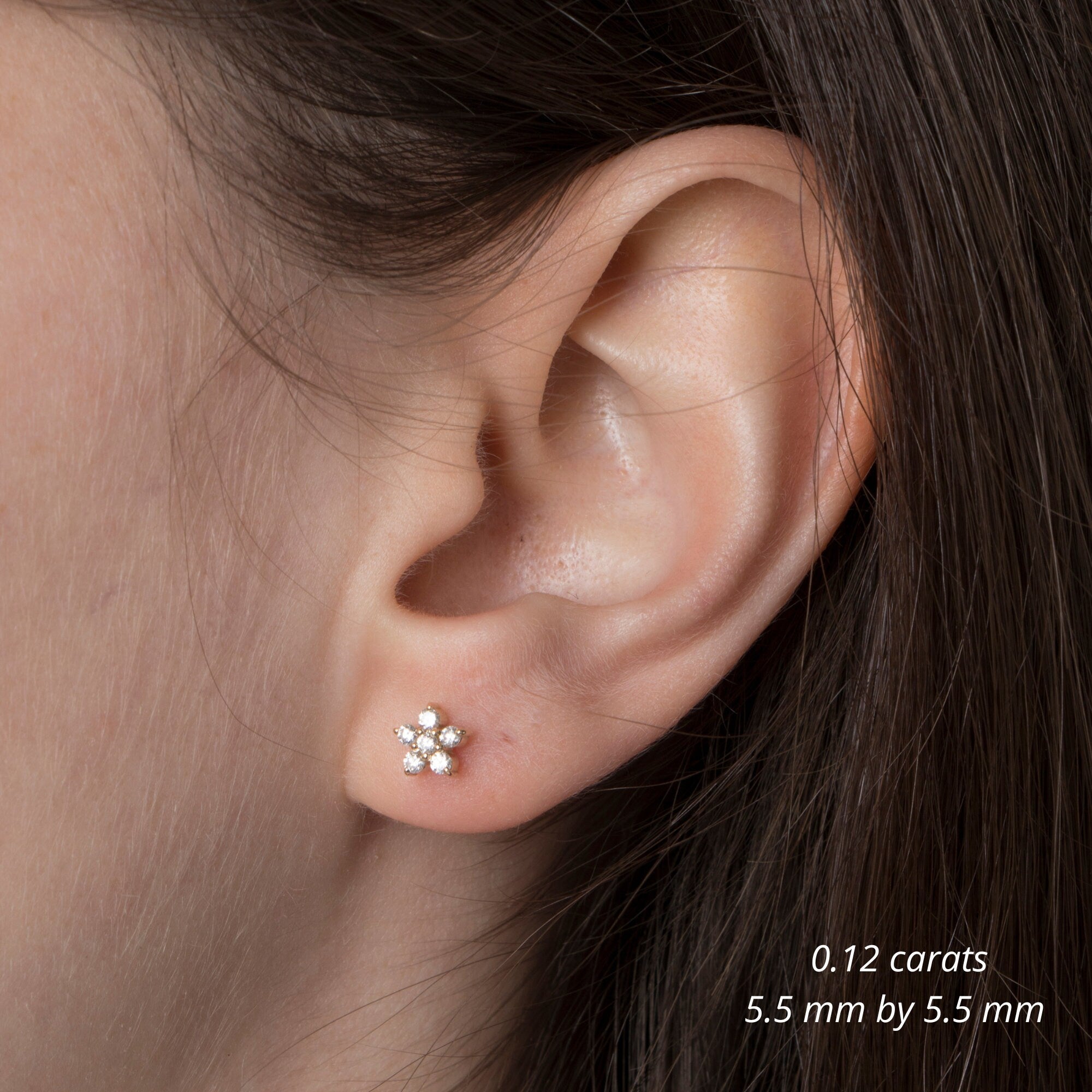 Single Diamond Flower Stud in 14K Gold