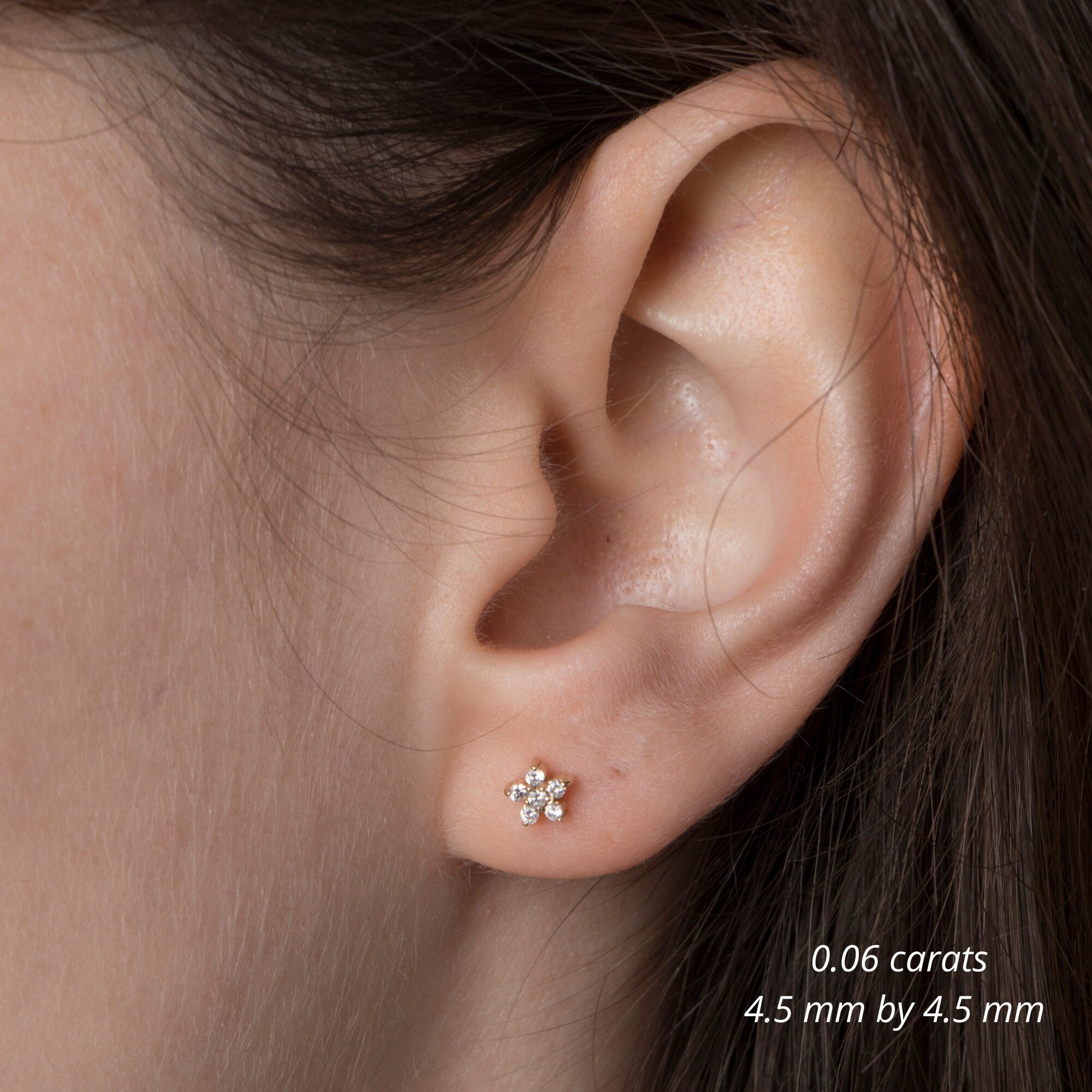 Single Diamond Flower Stud in 14K Gold