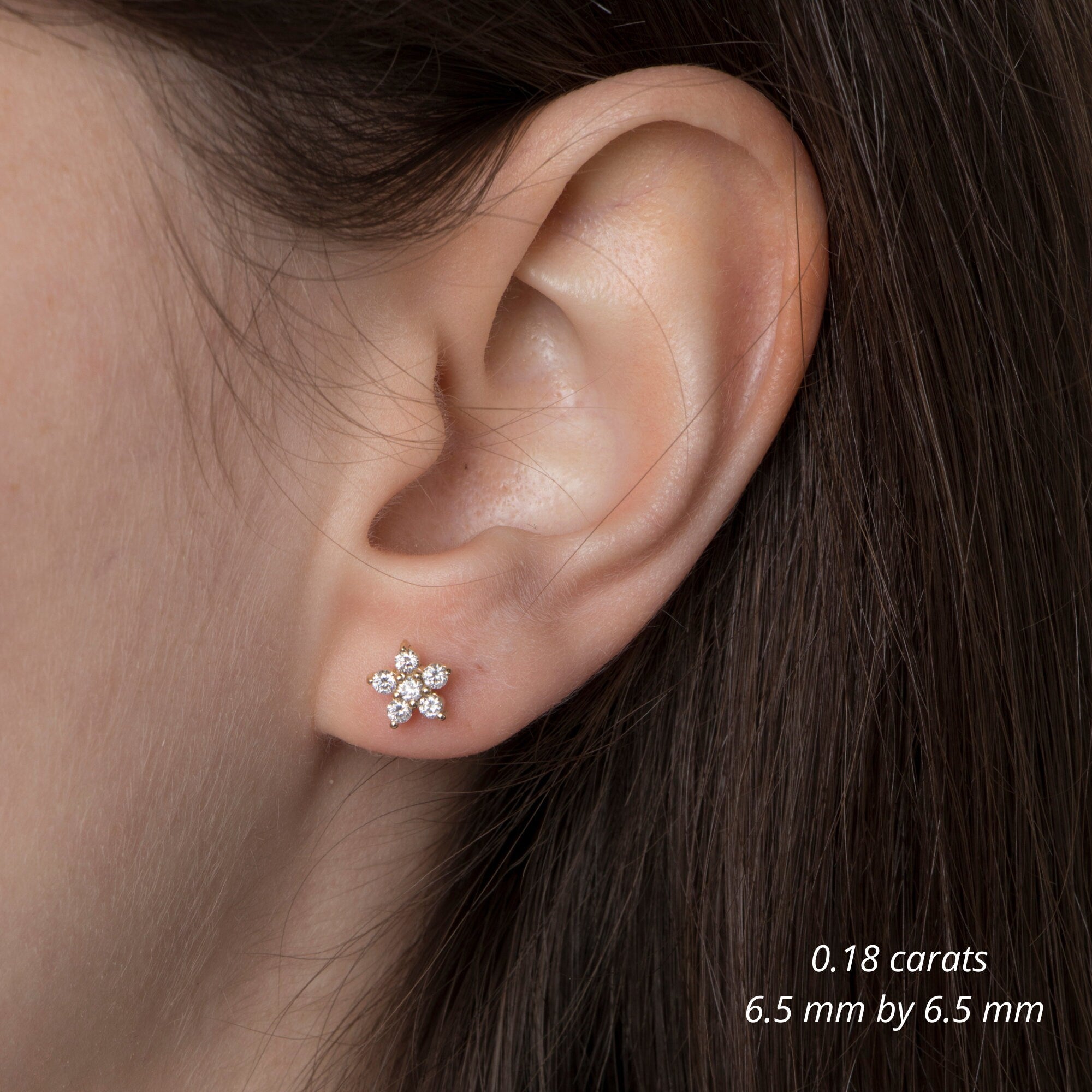 Single Diamond Flower Stud in 14K Gold
