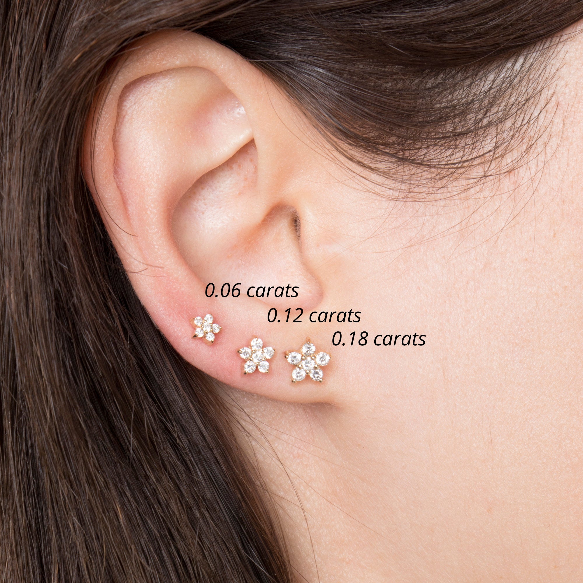 Single Diamond Flower Stud in 14K Gold