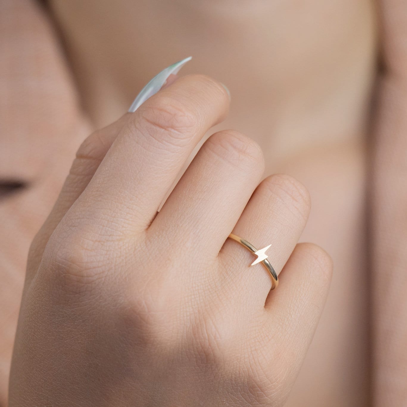Lightning Bolt Ring in 14K Gold / Mini Bolt