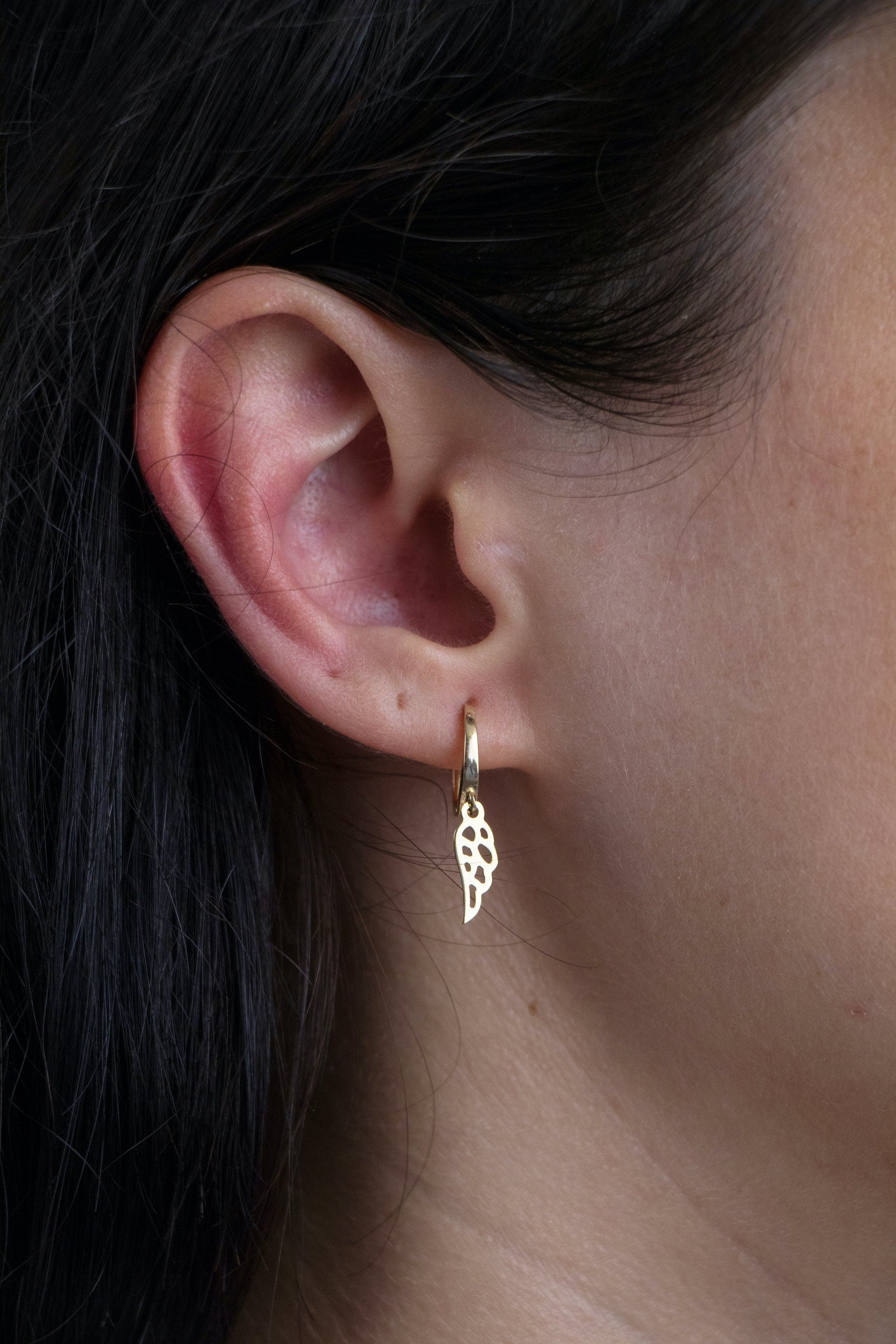 Angel Wing Hoop Earrings in 14K Gold