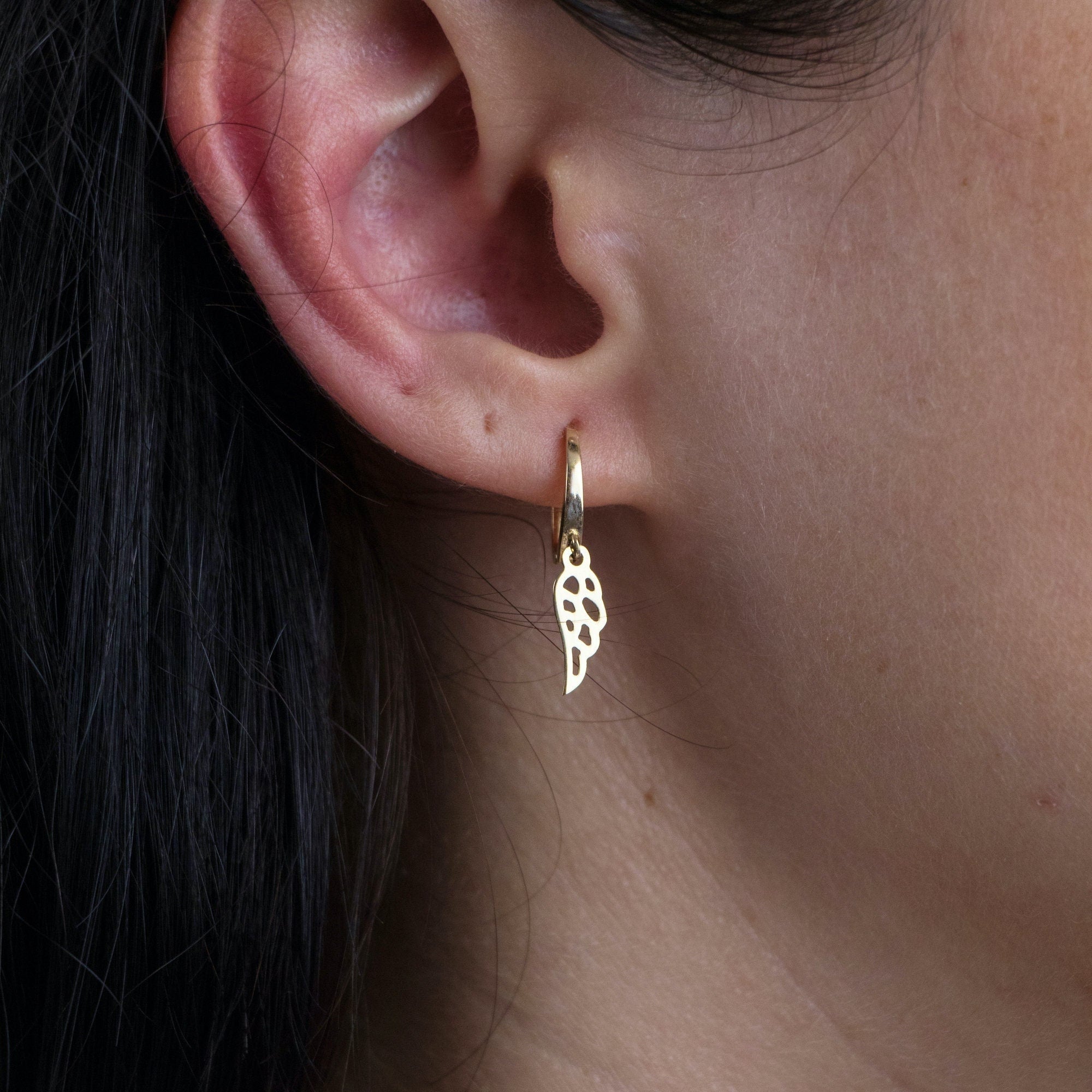 Angel Wing Hoop Earrings in 14K Gold