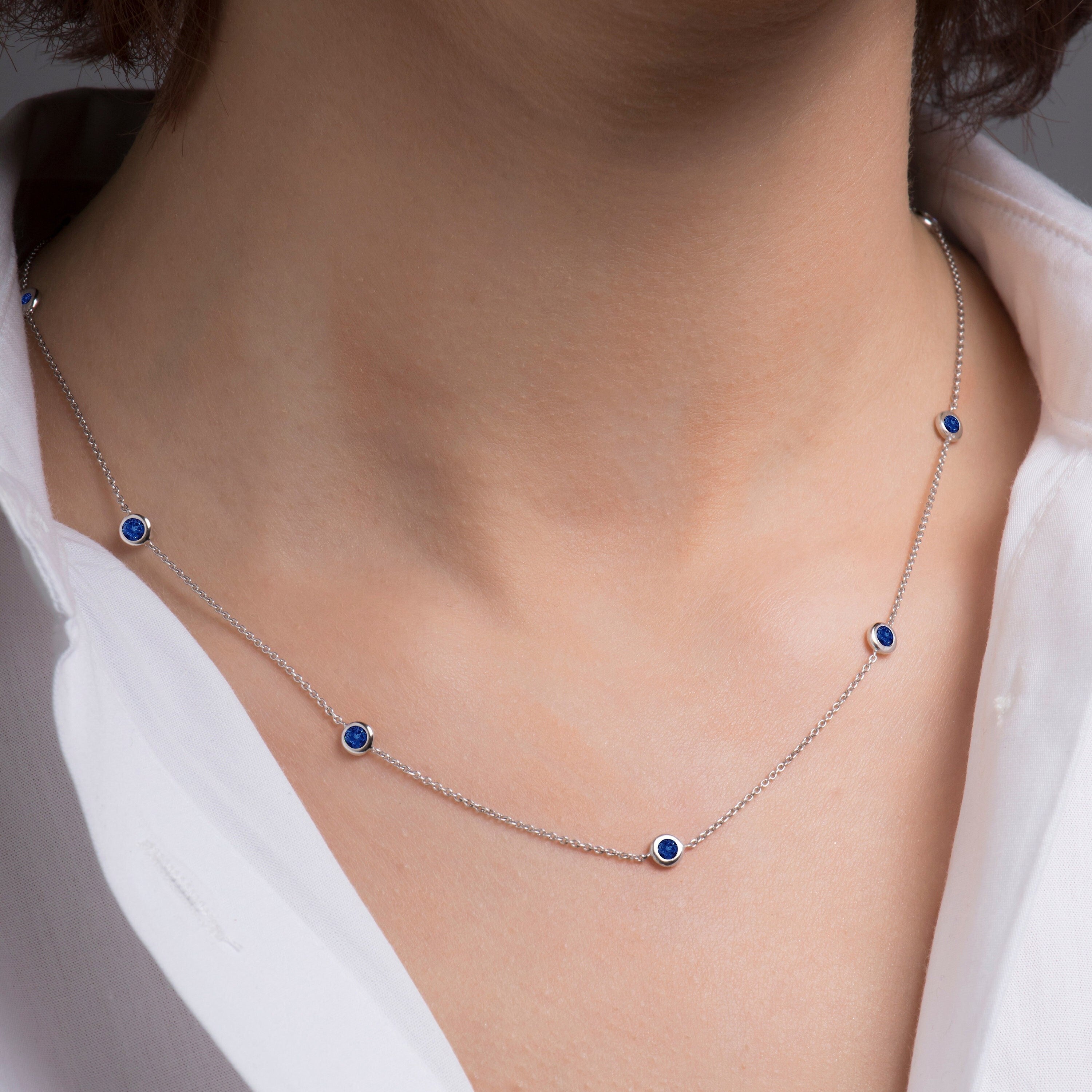 Blue Sapphire Station Necklace