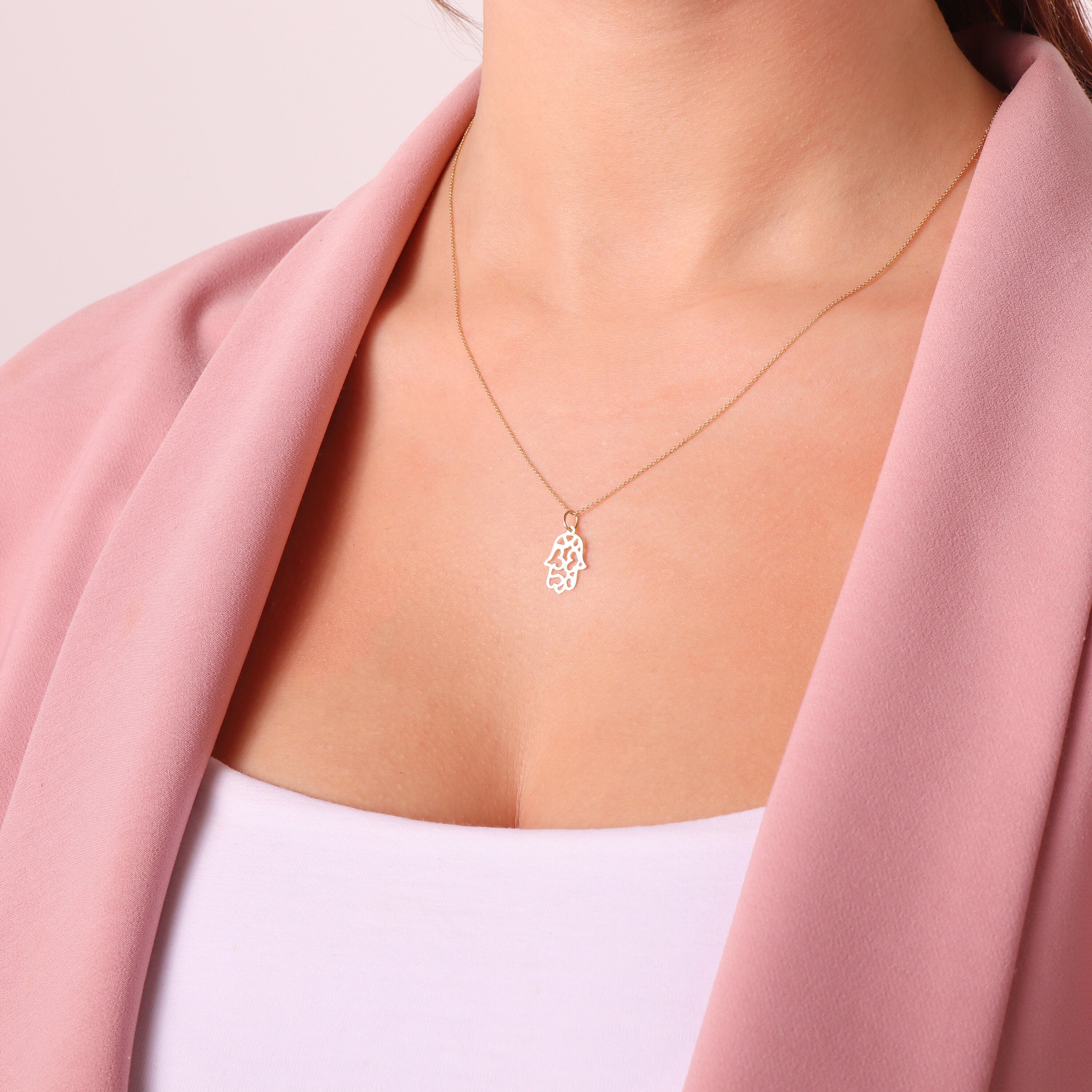 Minimal Hamsa Necklace in 14K Gold