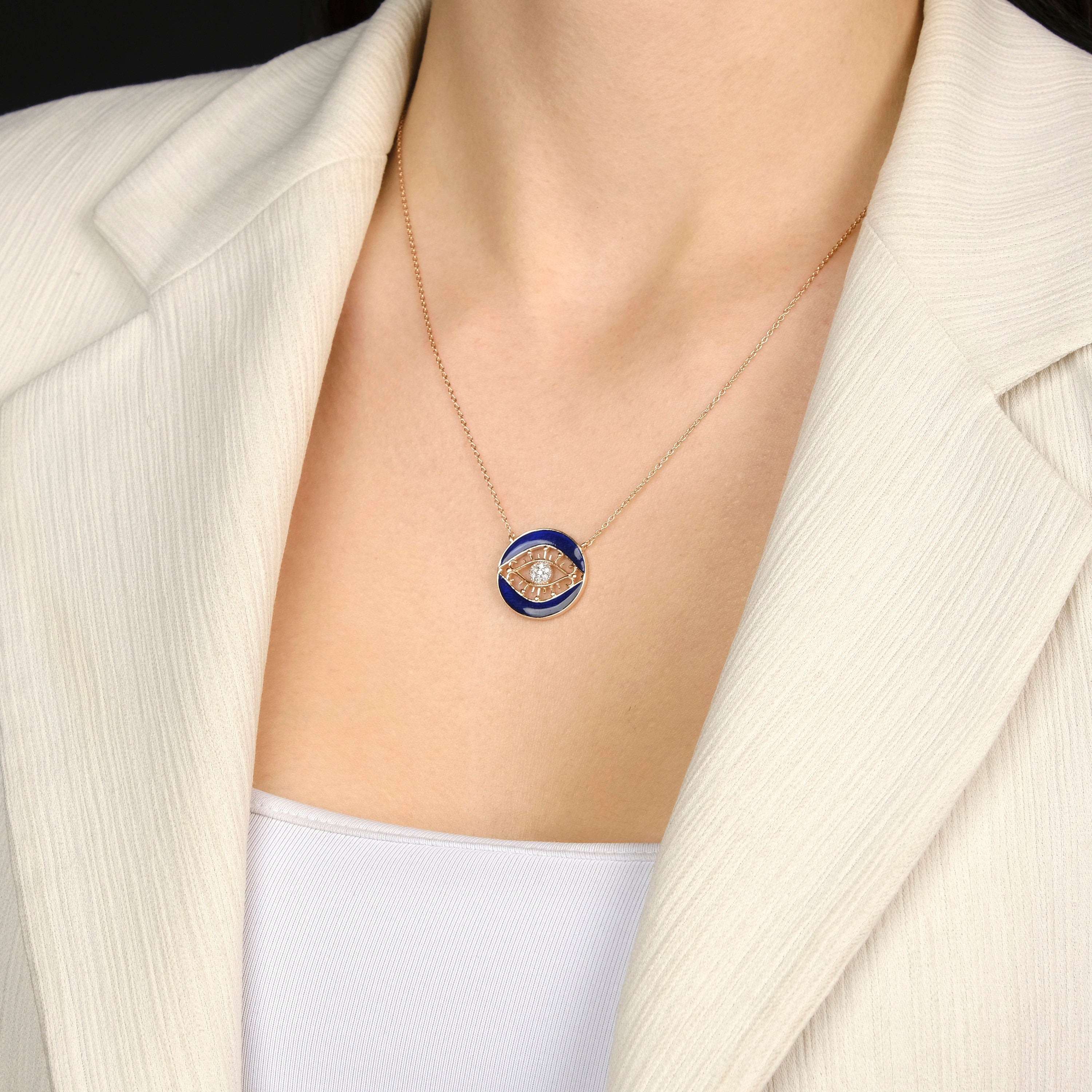 Diamond Eye Medallion Necklace in 14K Gold