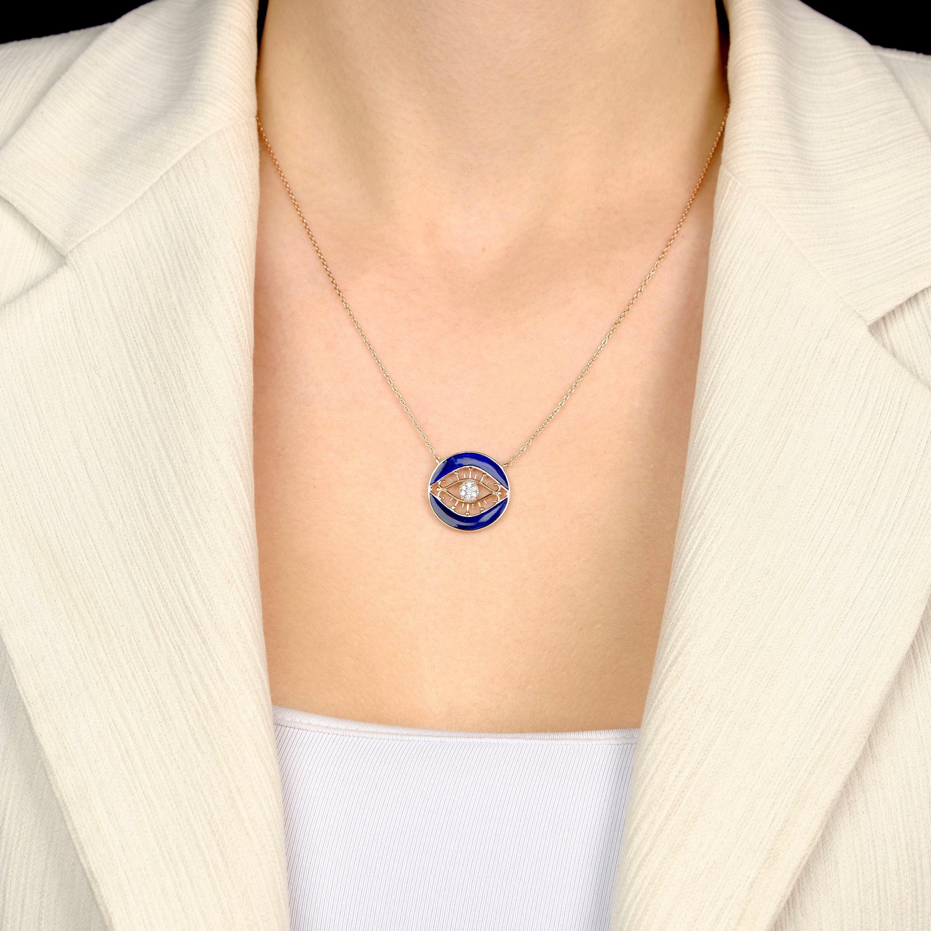 Diamond Eye Medallion Necklace in 14K Gold