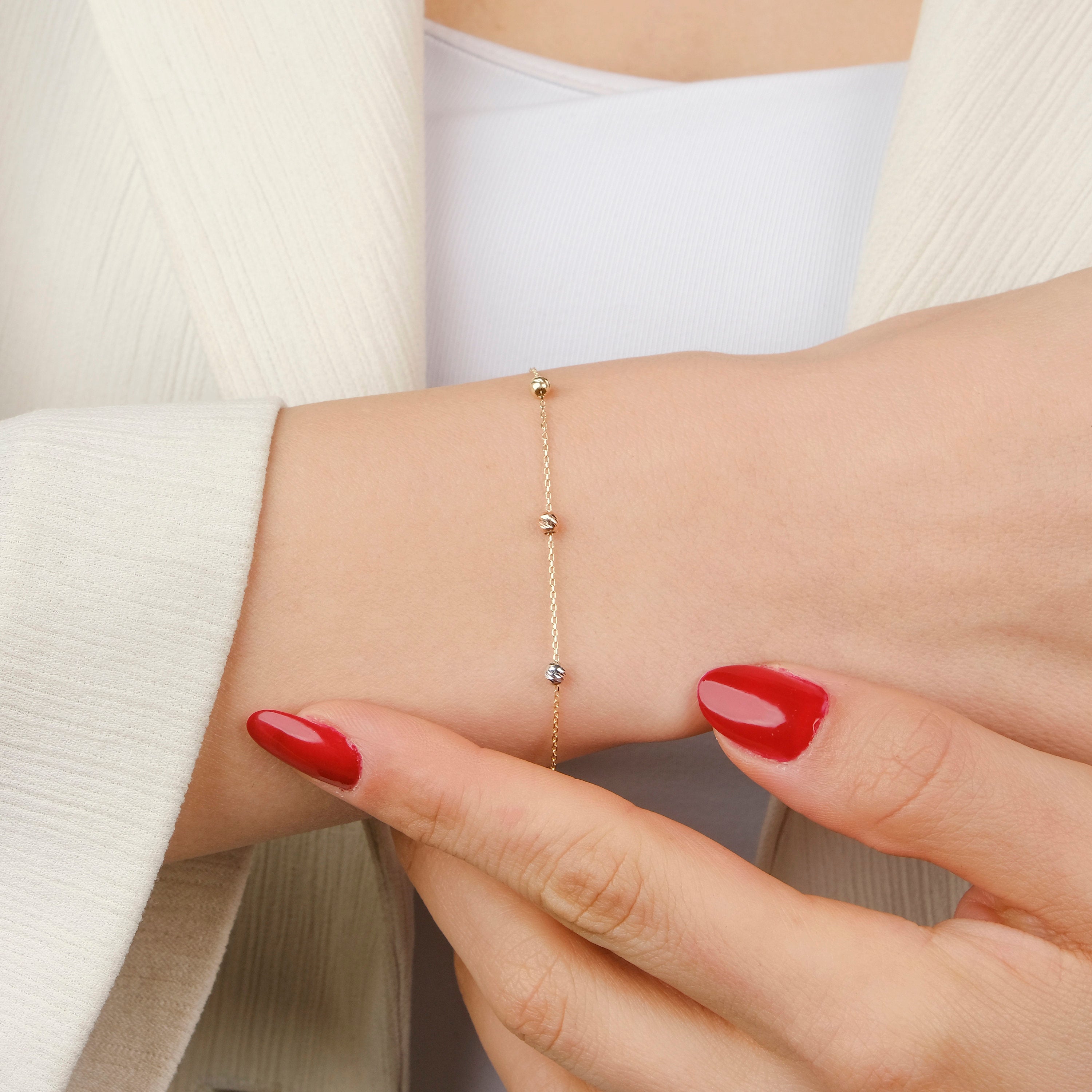 Tricolor Beaded Bracelet in 14K Gold