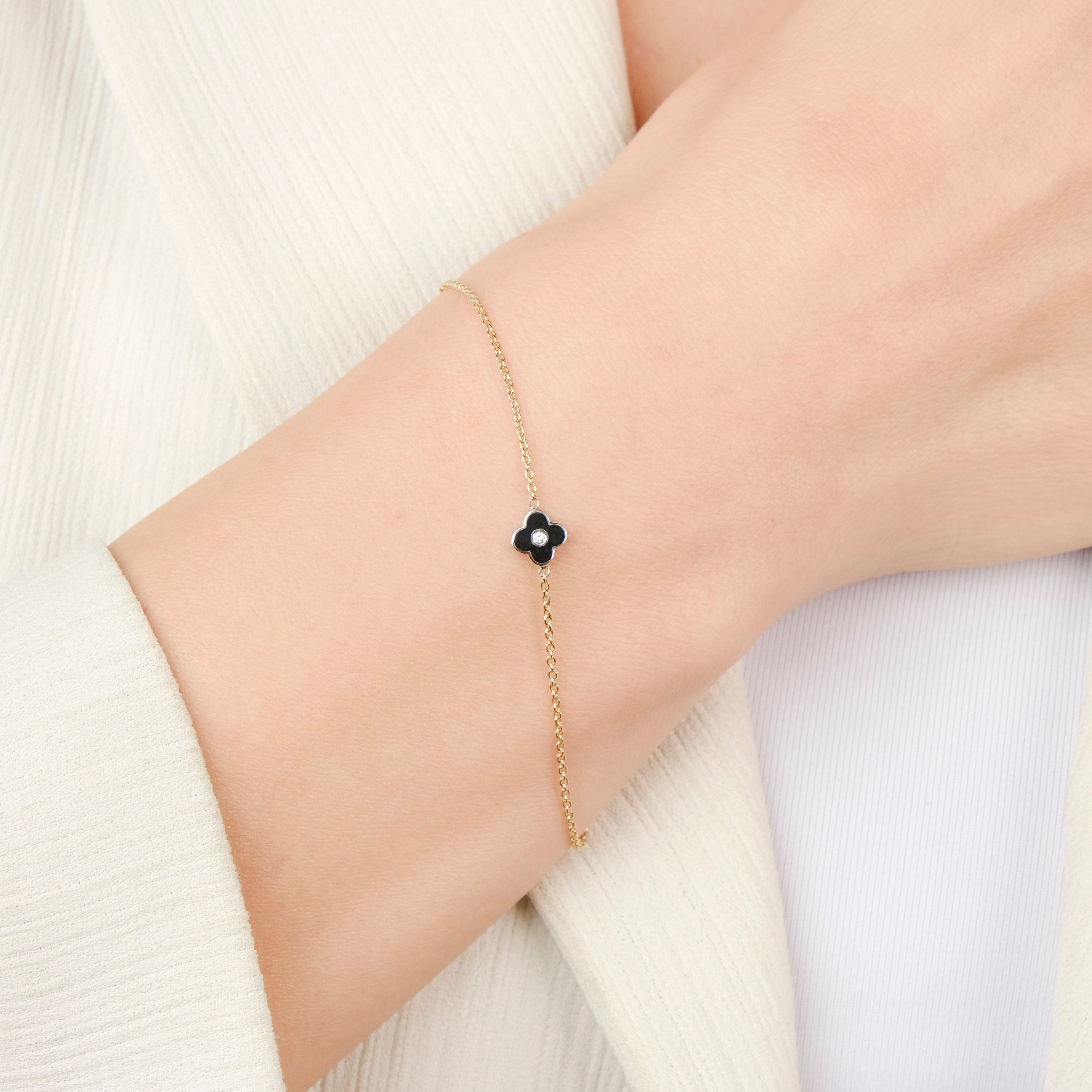 DOUBLE SIDED DIAMOND Mini CLOVER BRACELET IN 14K GOLD / BLACK CLOVER