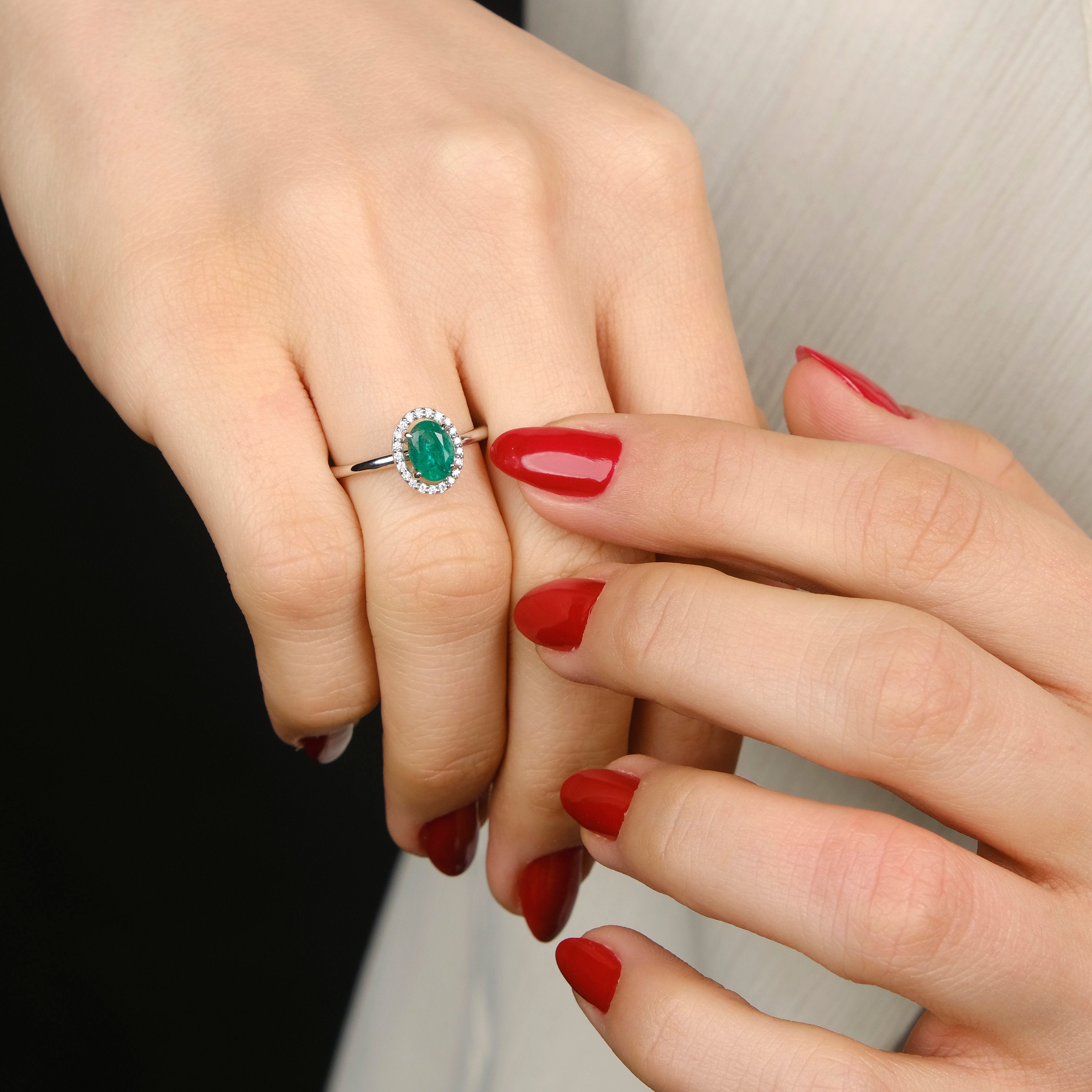 Oval Cut Emerald and Diamond Ring in 14K Gold