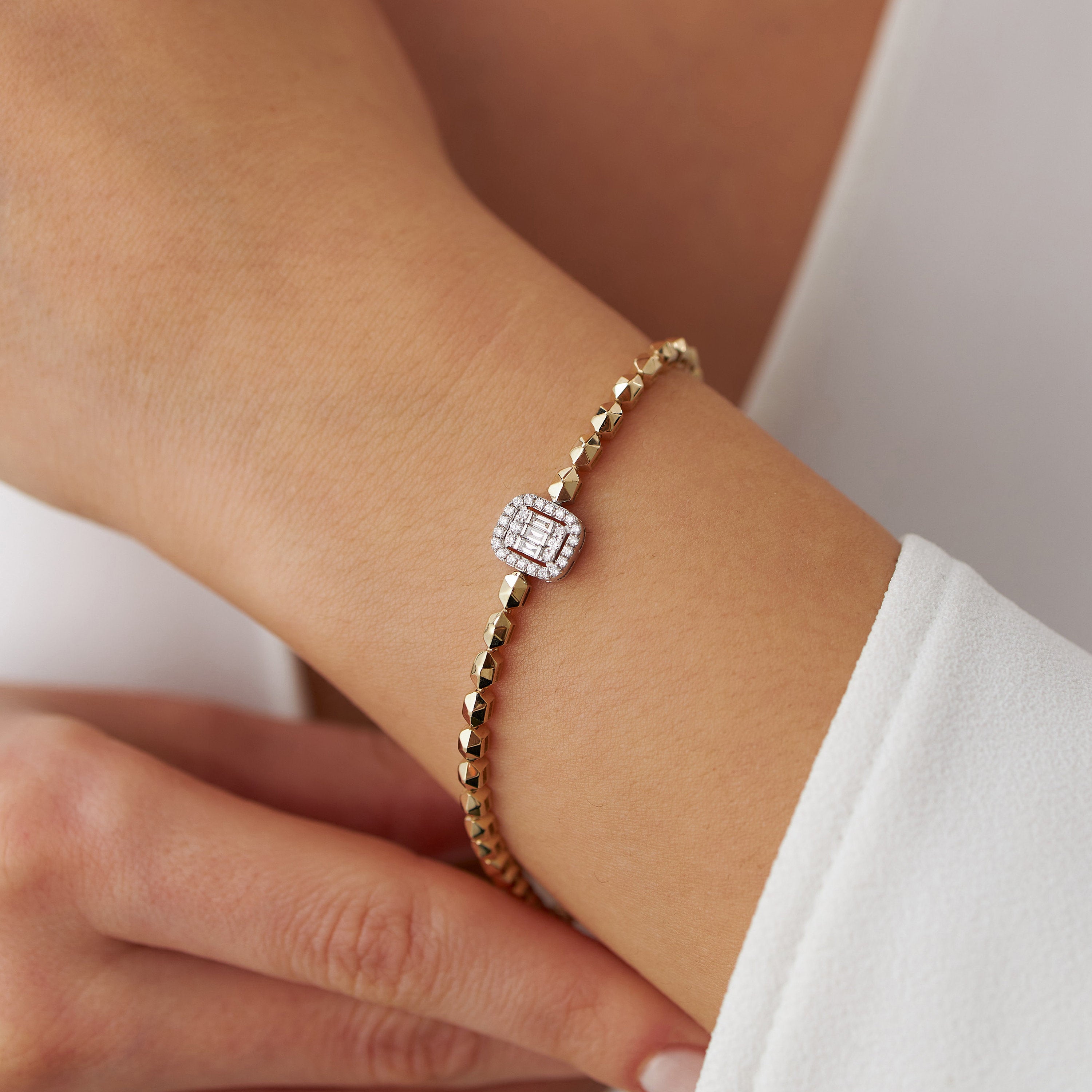 Diamond Geometric Chain Bracelet Available in 14K and 18K Gold