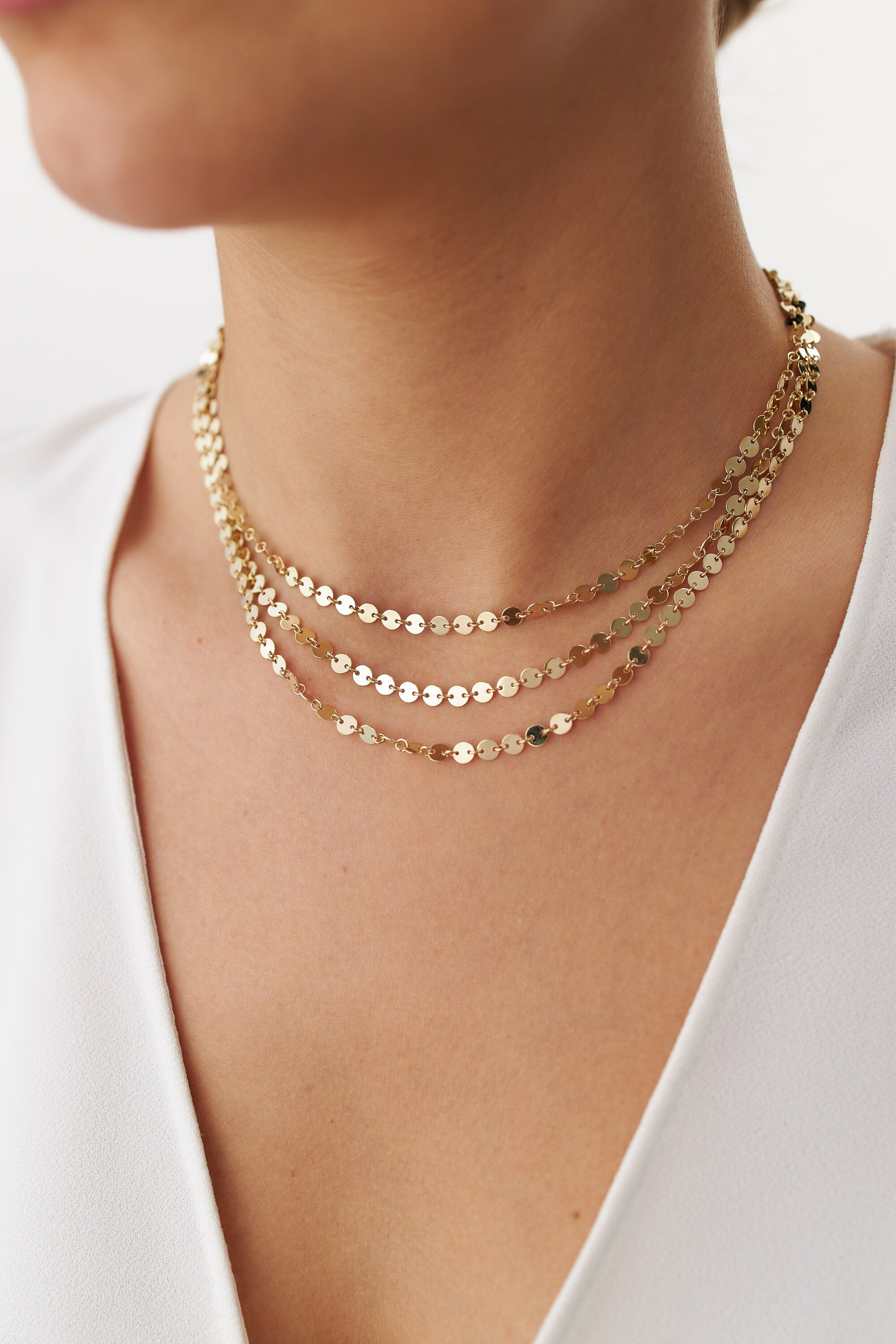 Circle Chain Choker Necklace in 14K Gold