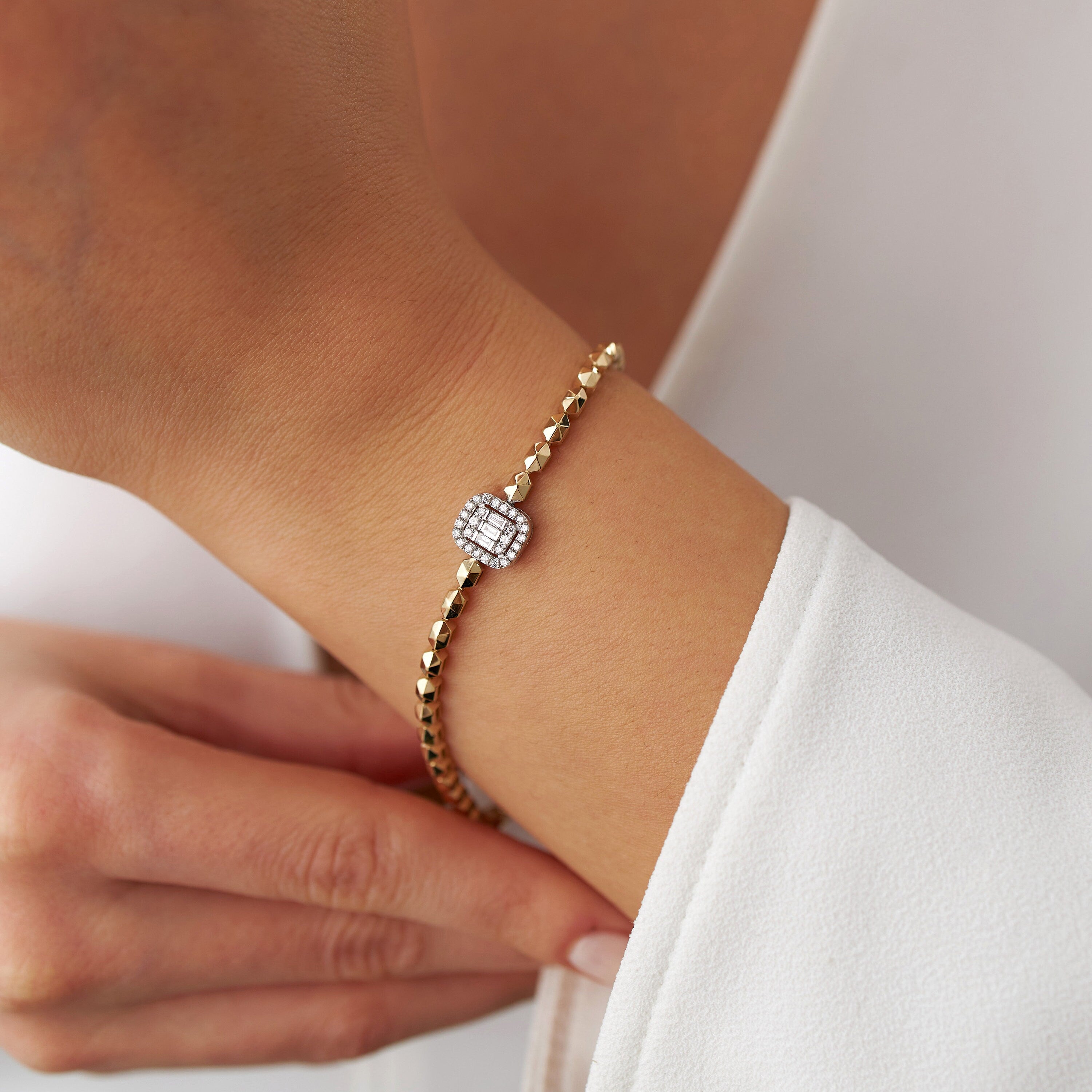Diamond Geometric Chain Bracelet Available in 14K and 18K Gold
