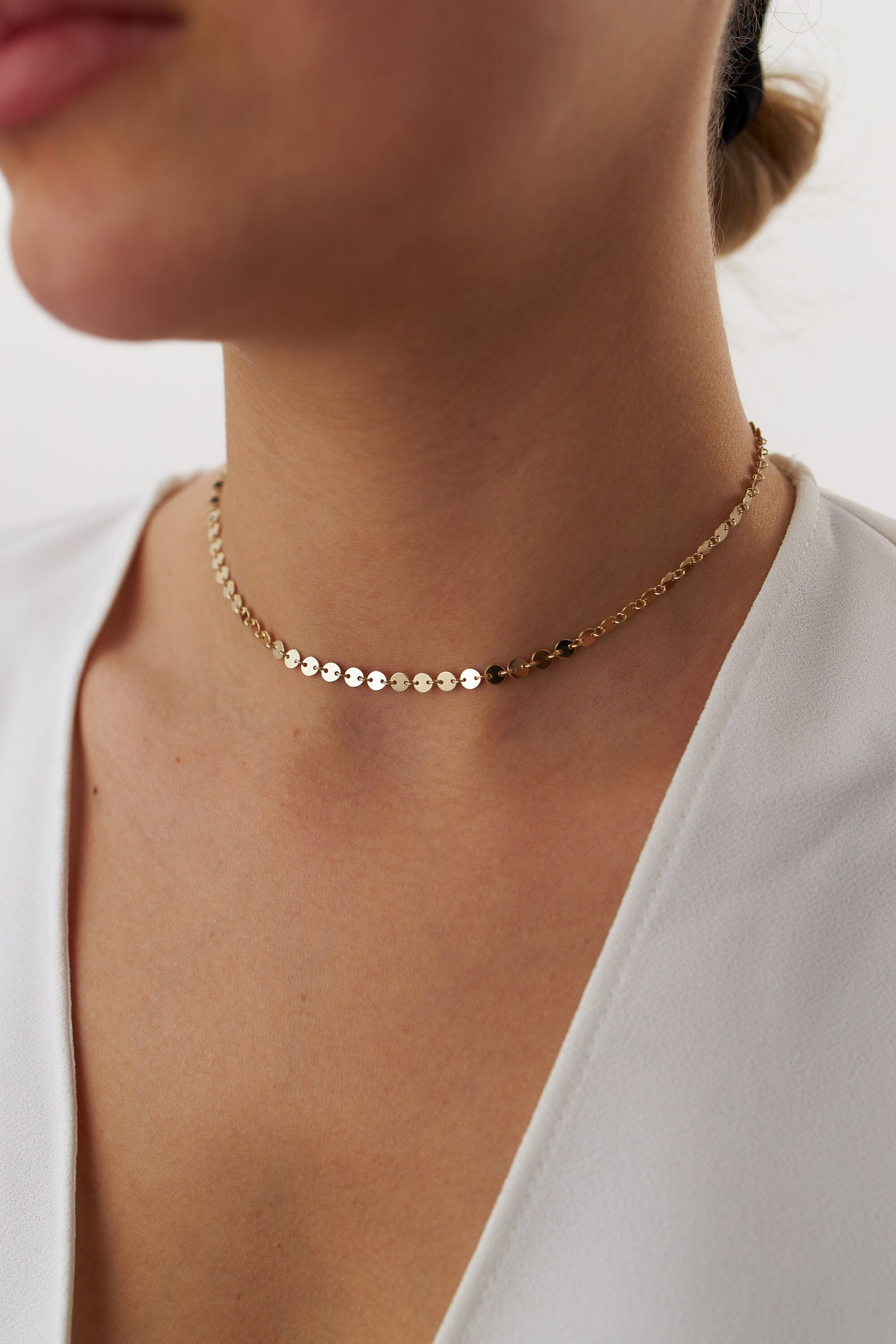 Circle Chain Choker Necklace in 14K Gold
