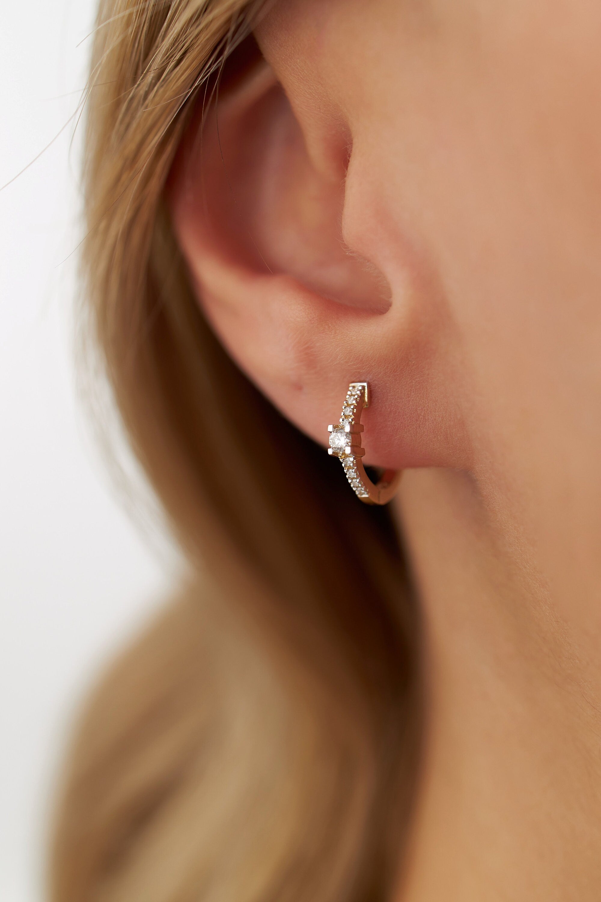 Small Diamond Huggies in 14K Gold