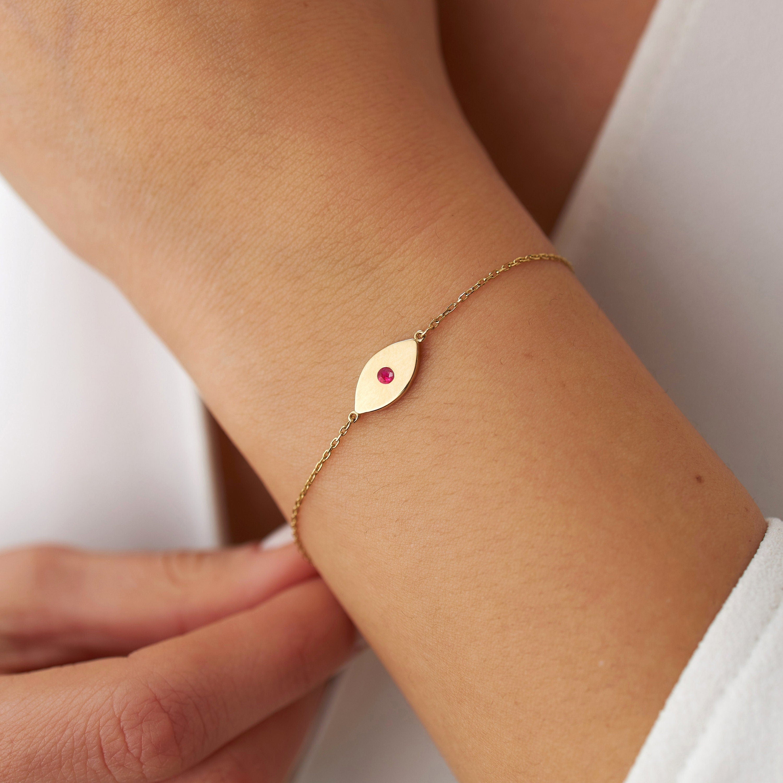 Ruby Evil Eye Bracelet in 14K Gold