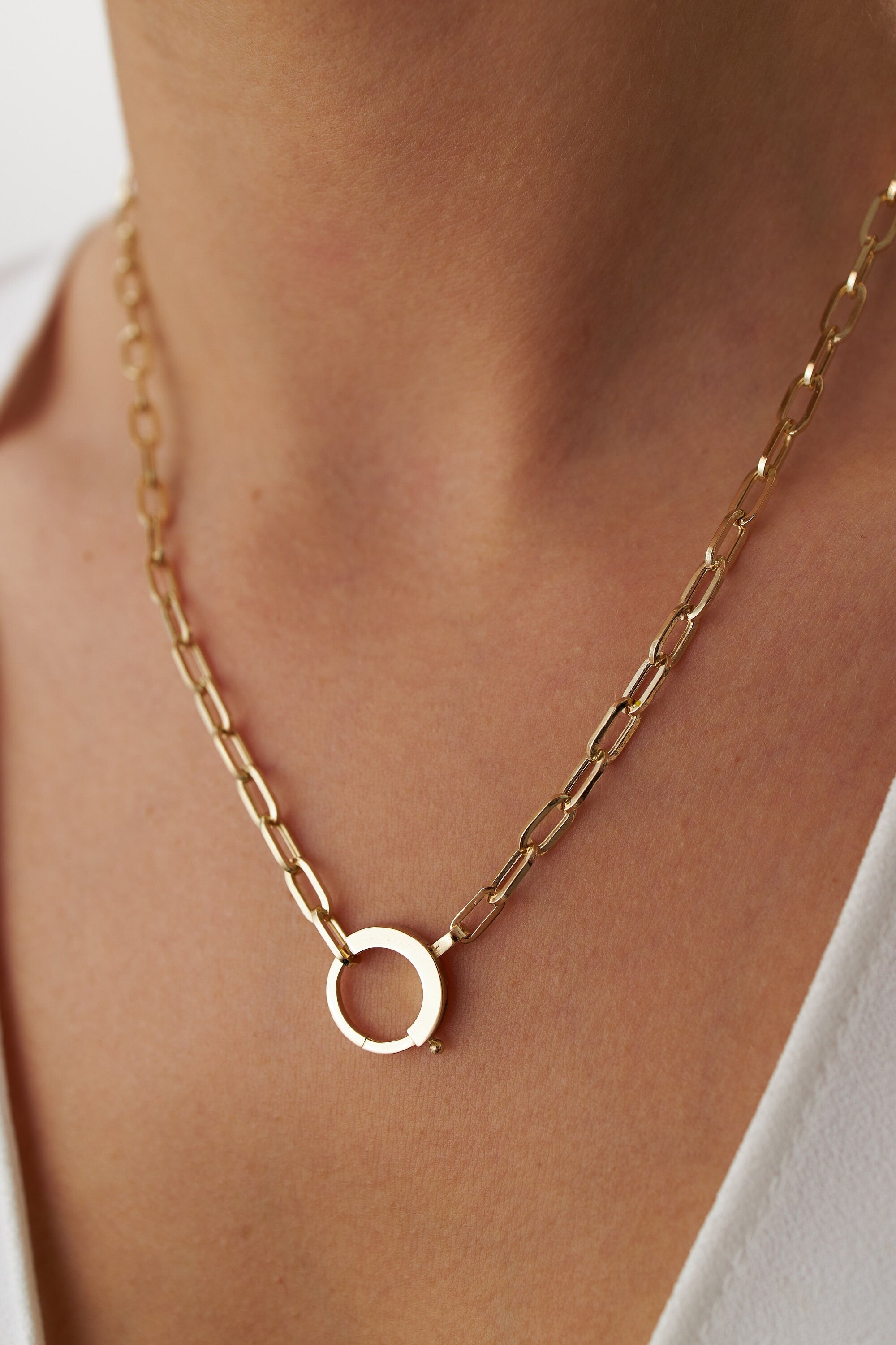 Paperclip Lock Necklace in 14K Gold