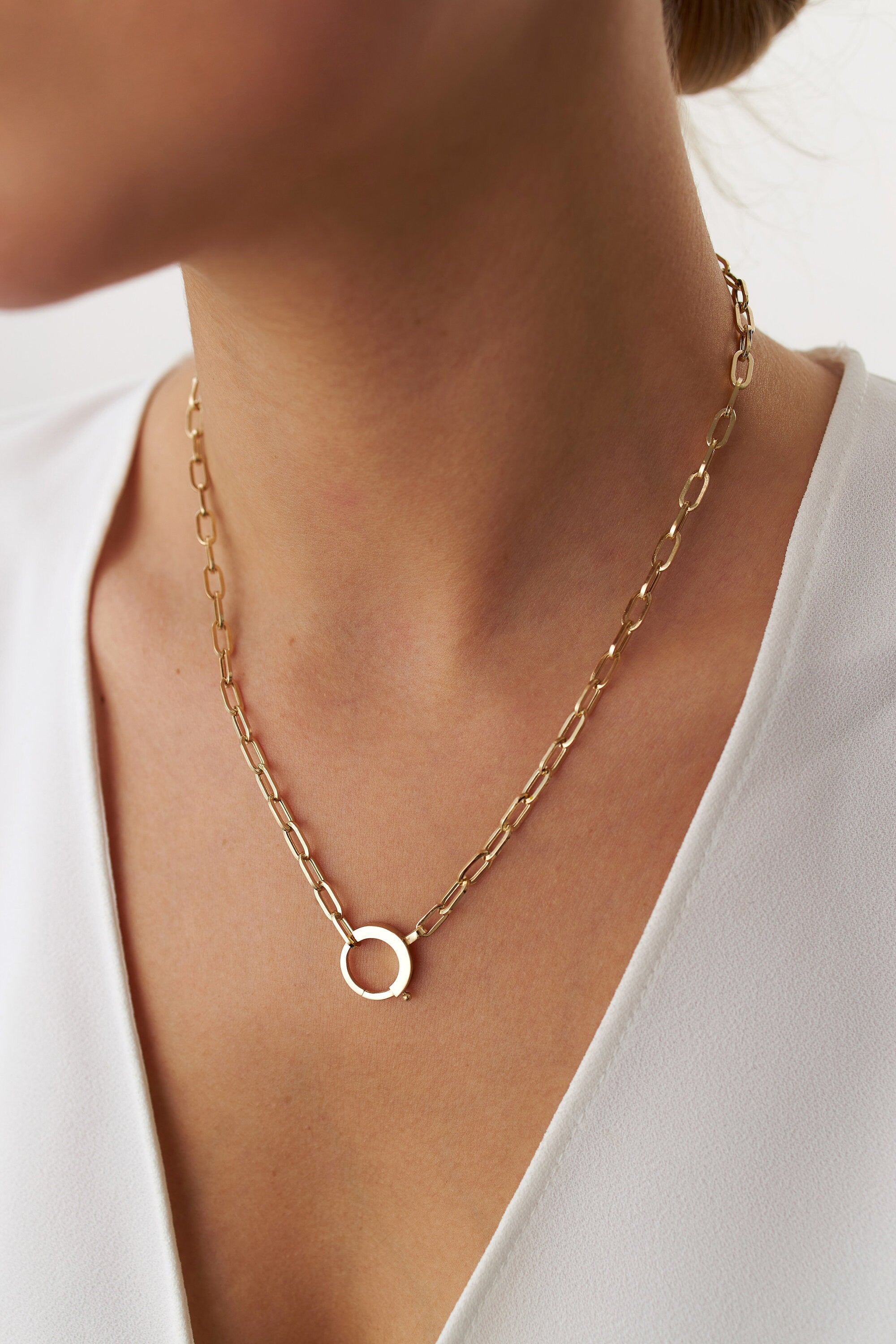 Paperclip Lock Necklace in 14K Gold