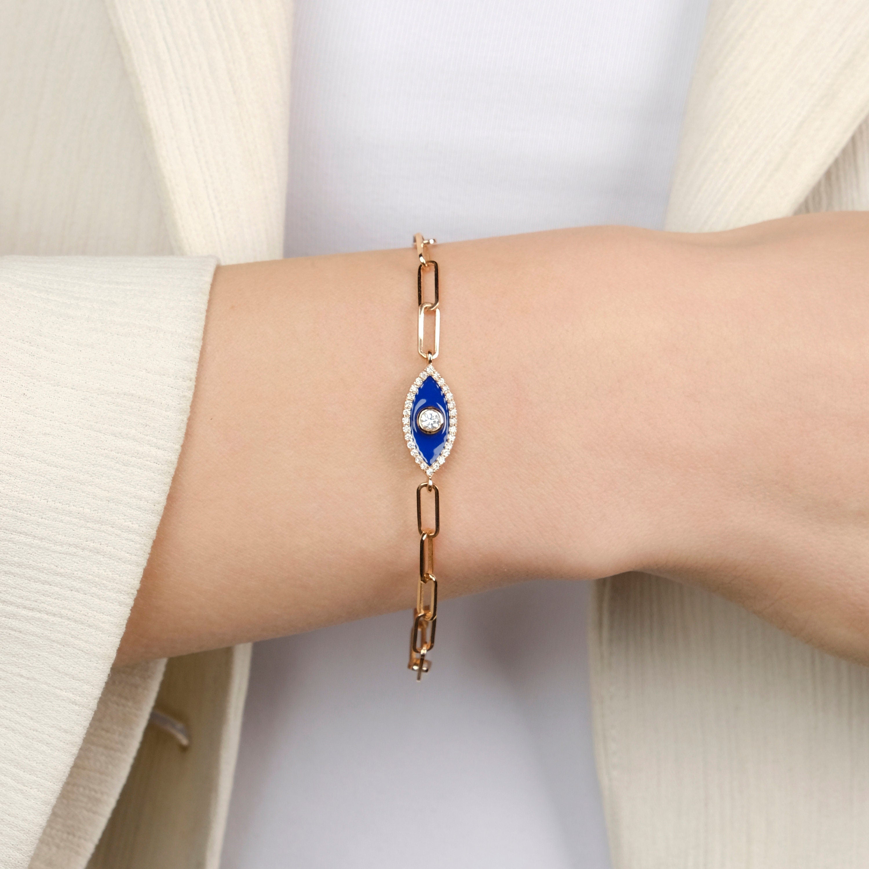 Double Sided Diamond Evil Eye Bracelet in 14K Gold
