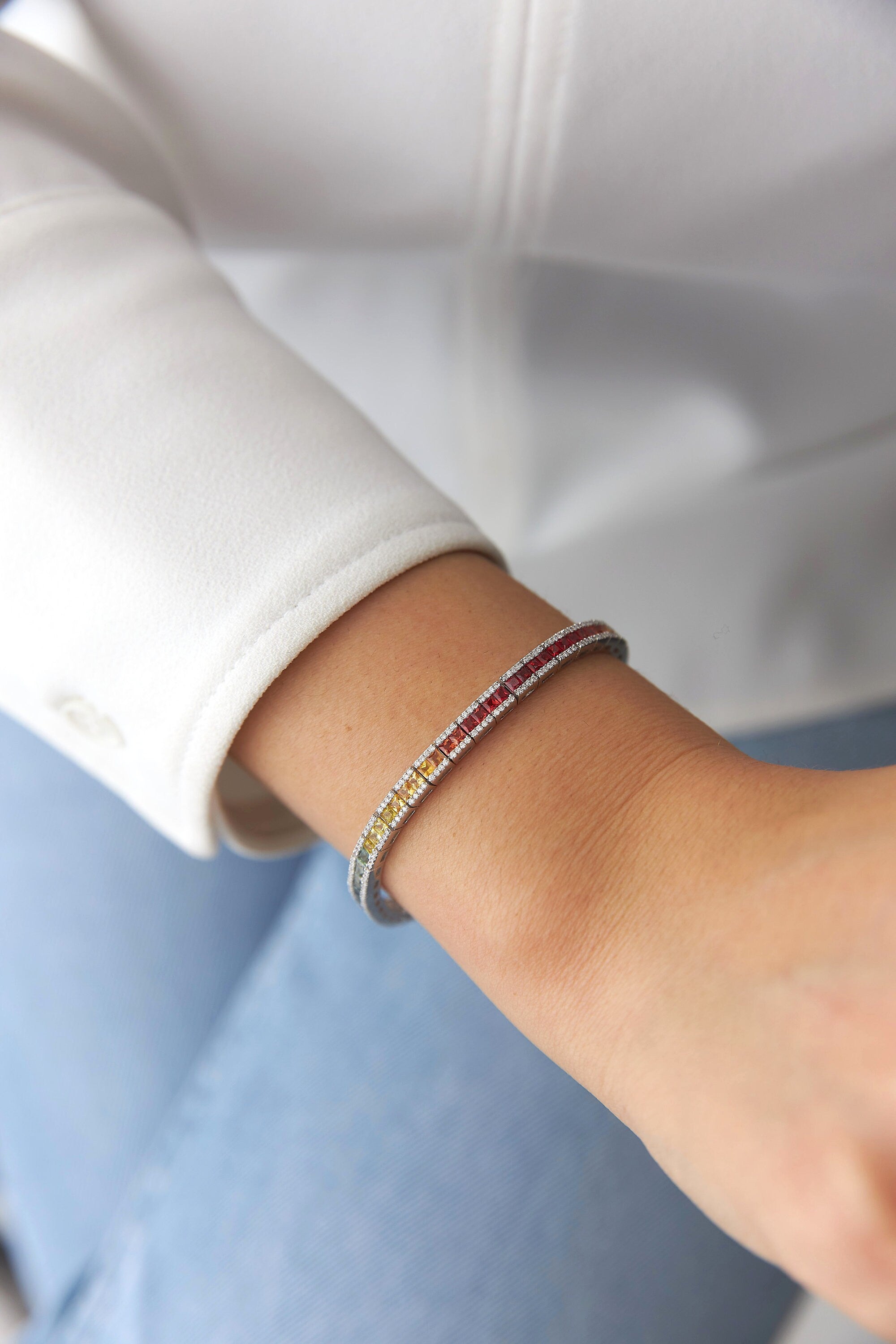 Rainbow Tennis Bracelet in 14K Gold
