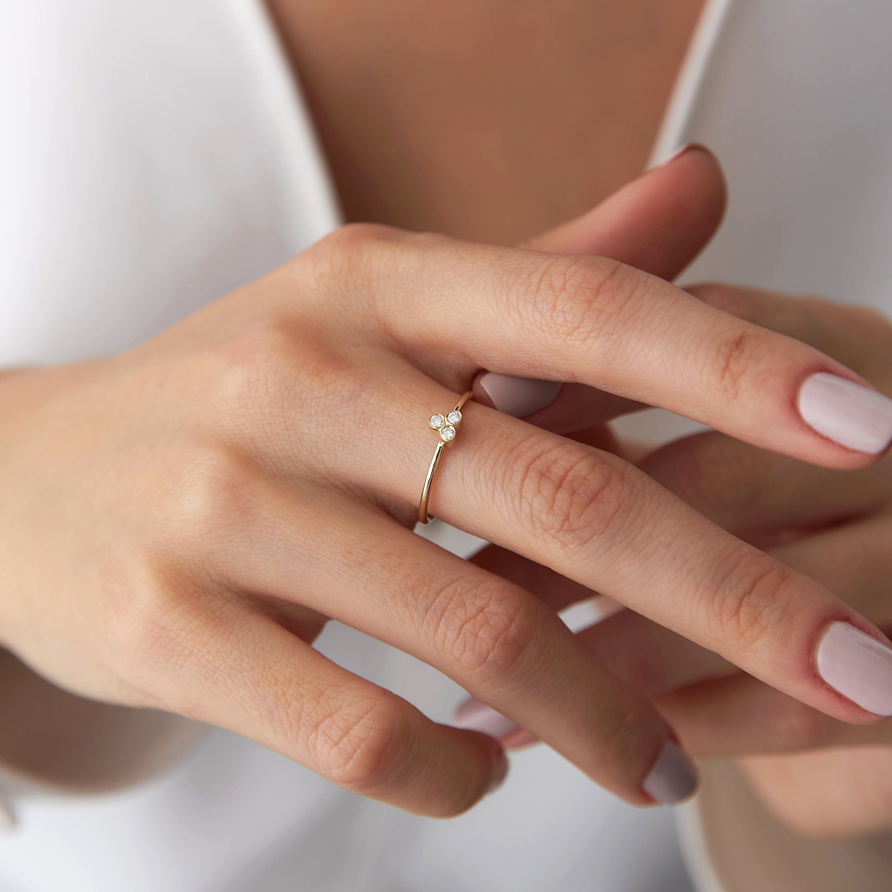 Tiny Bezel Set Diamond Ring In 14K Gold