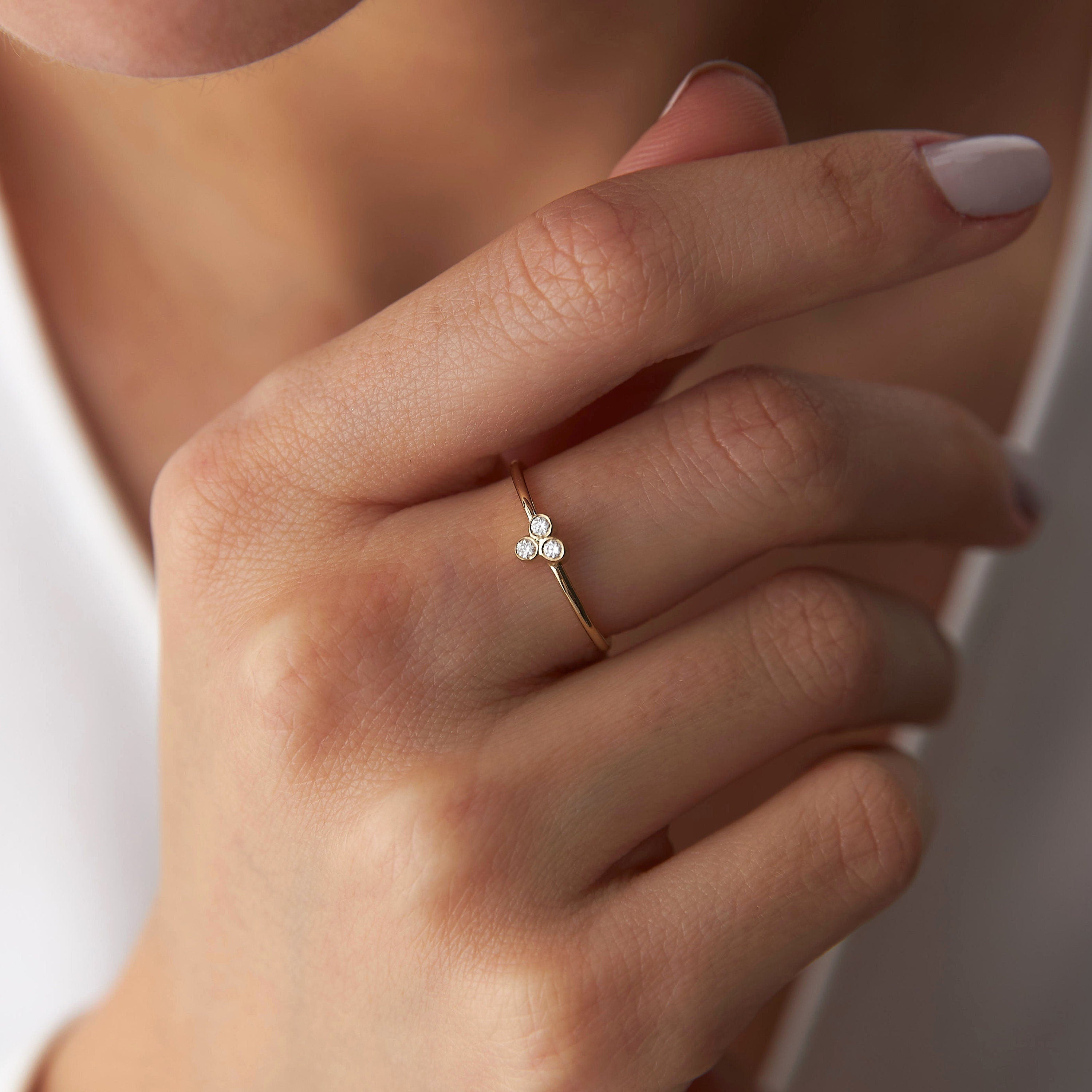 Tiny Bezel Set Diamond Ring In 14K Gold