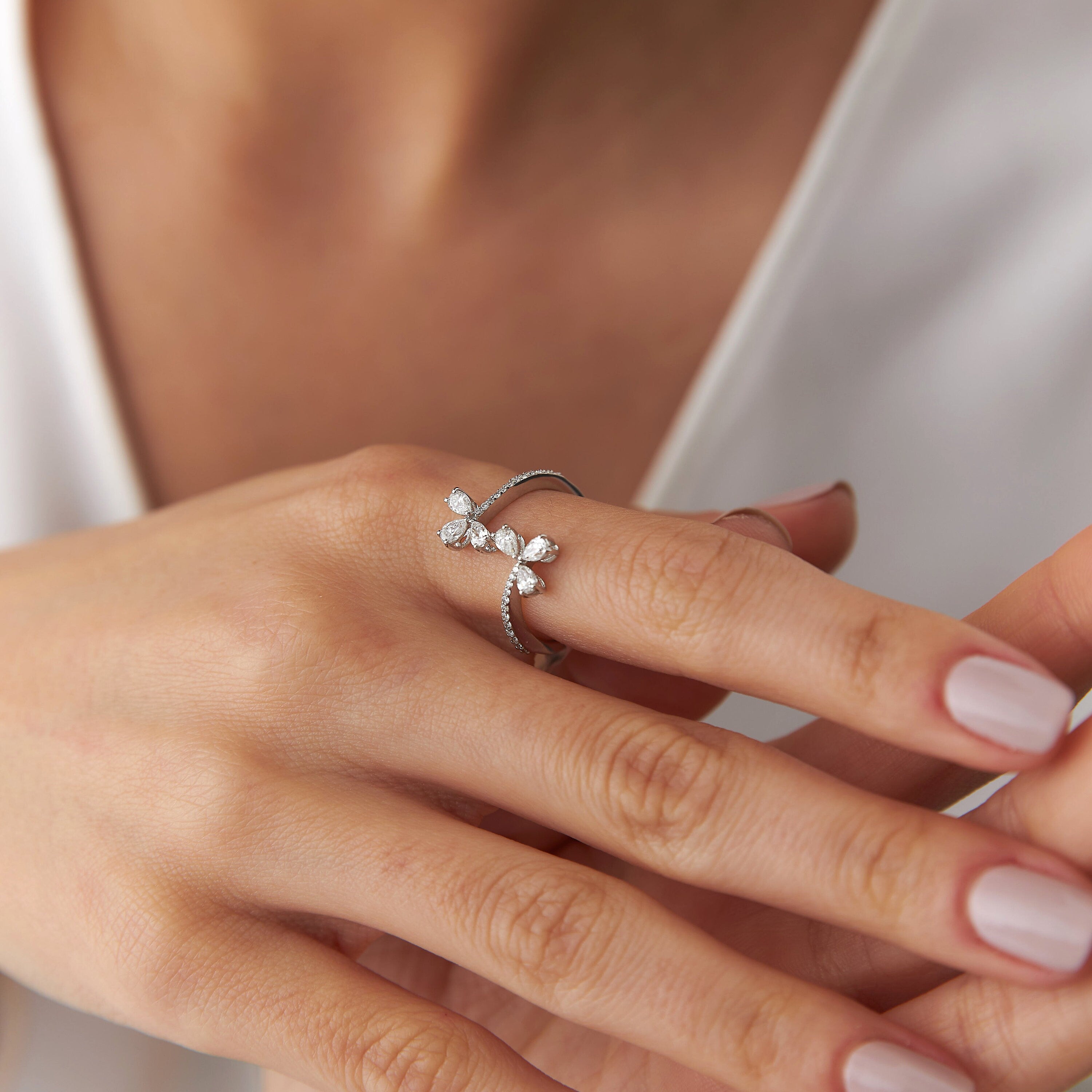 Diamond Flower Ring in 14K White Gold