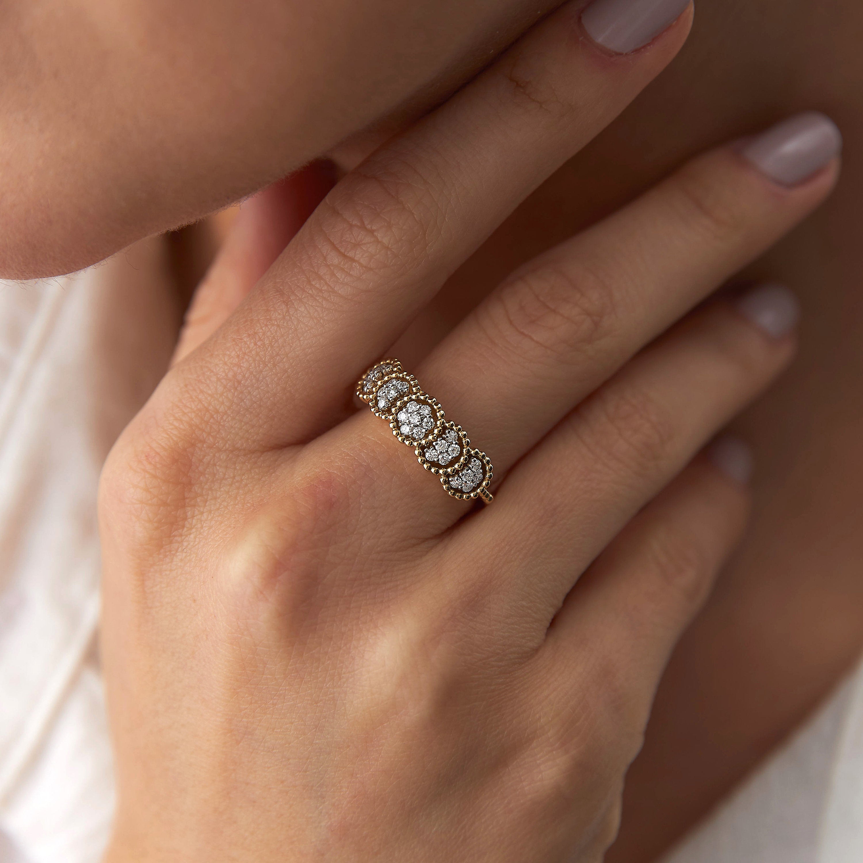 14K Gold Diamond Ring / Harmonica