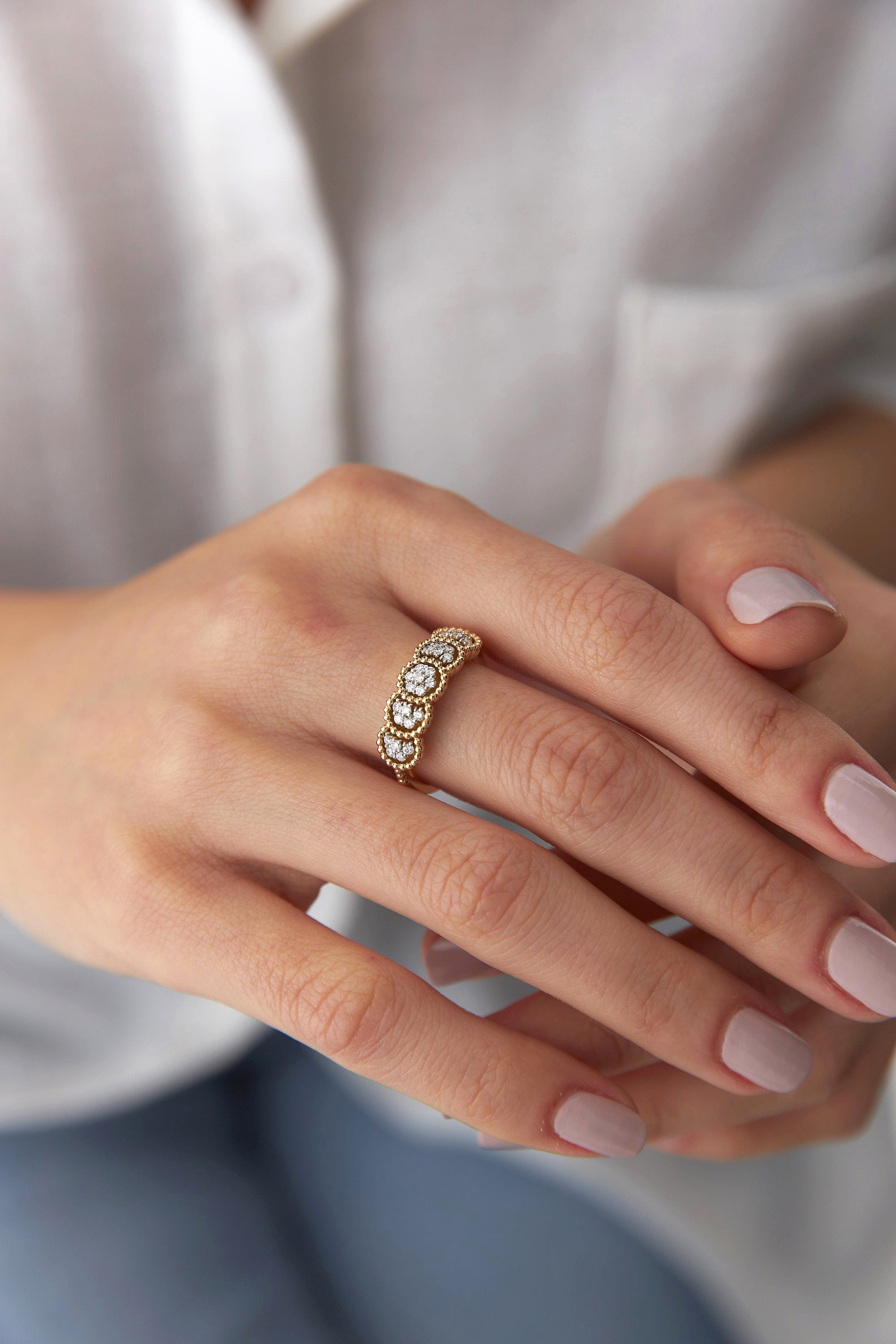 14K Gold Diamond Ring / Harmonica