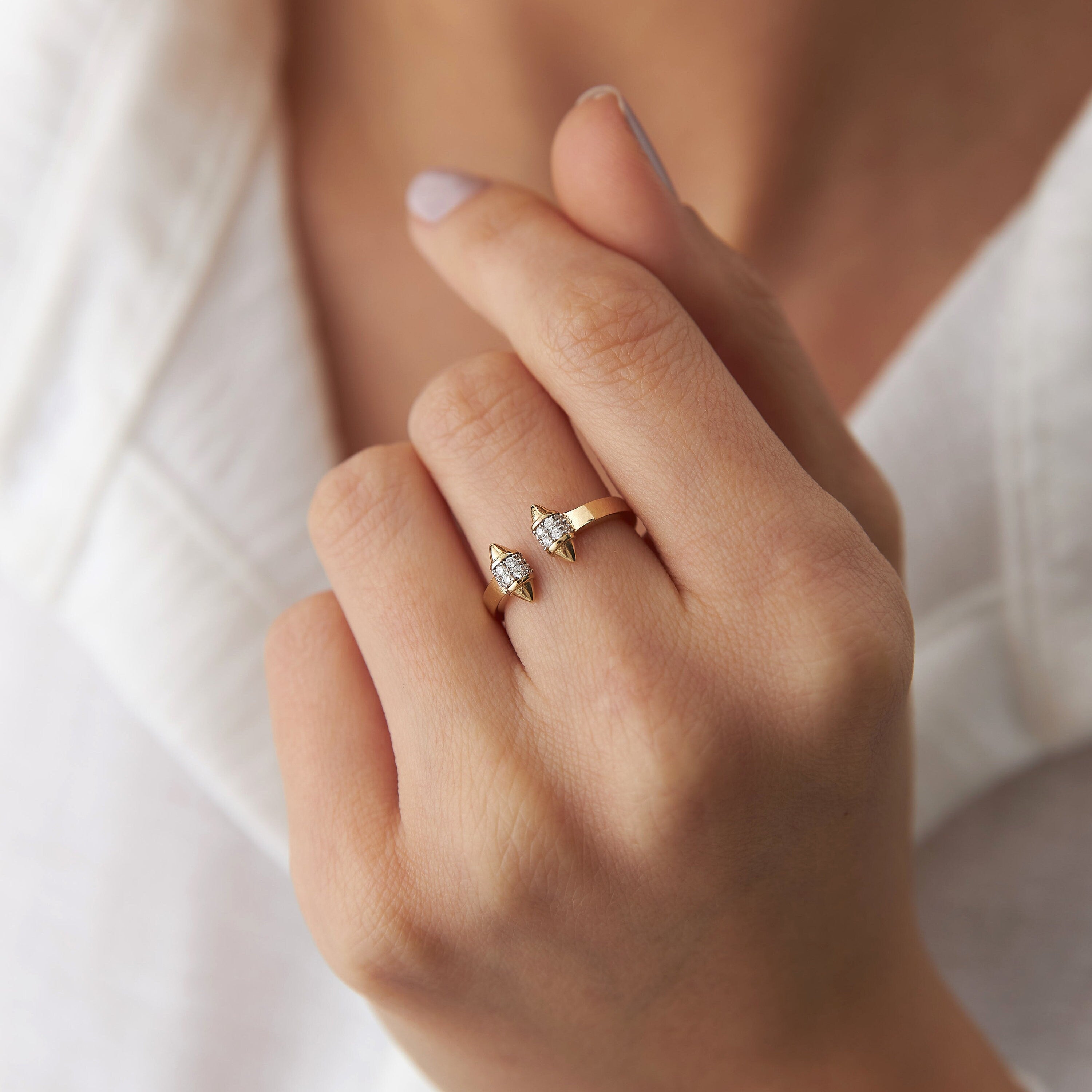 Diamond Open Spike Ring in 14K Gold