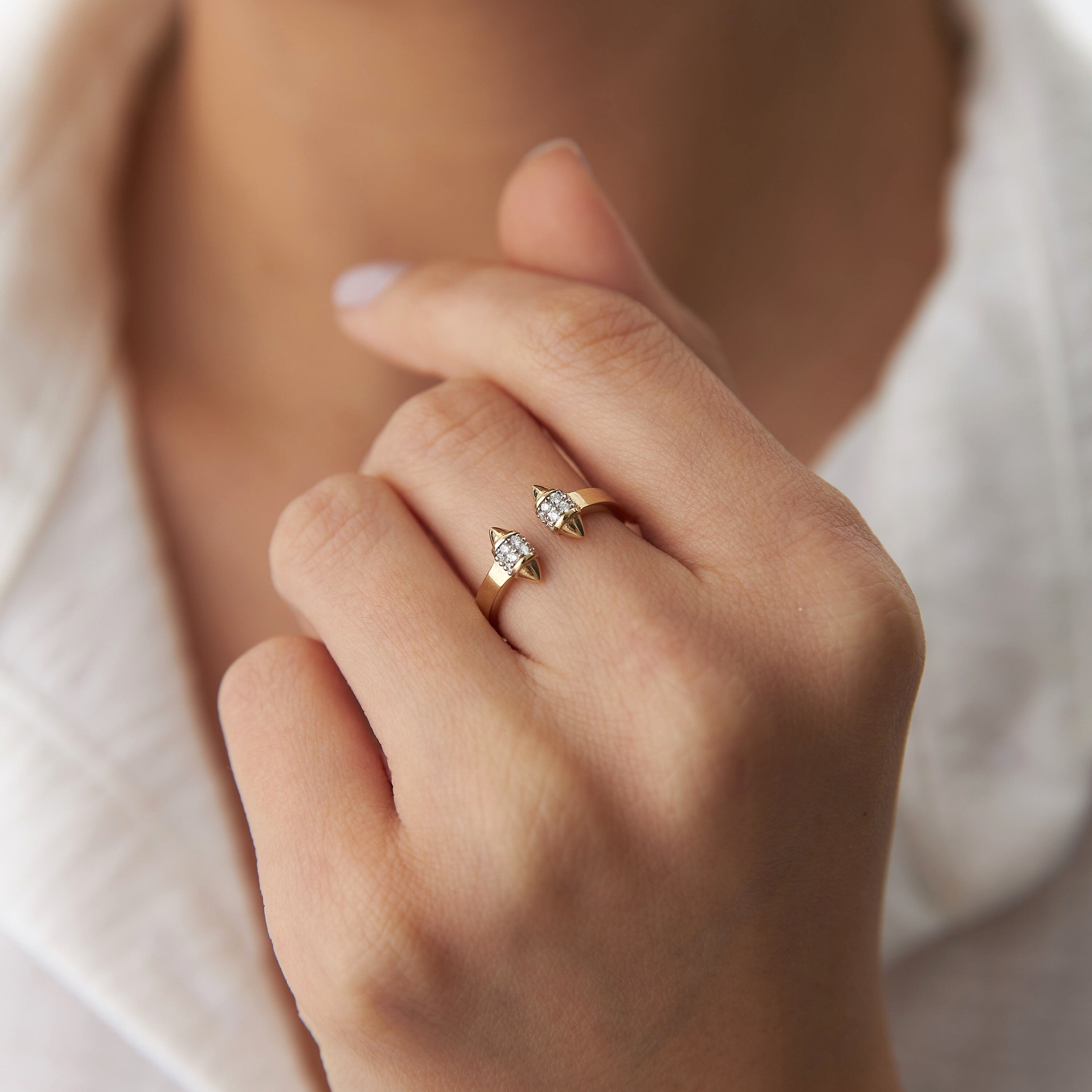 Diamond Open Spike Ring in 14K Gold