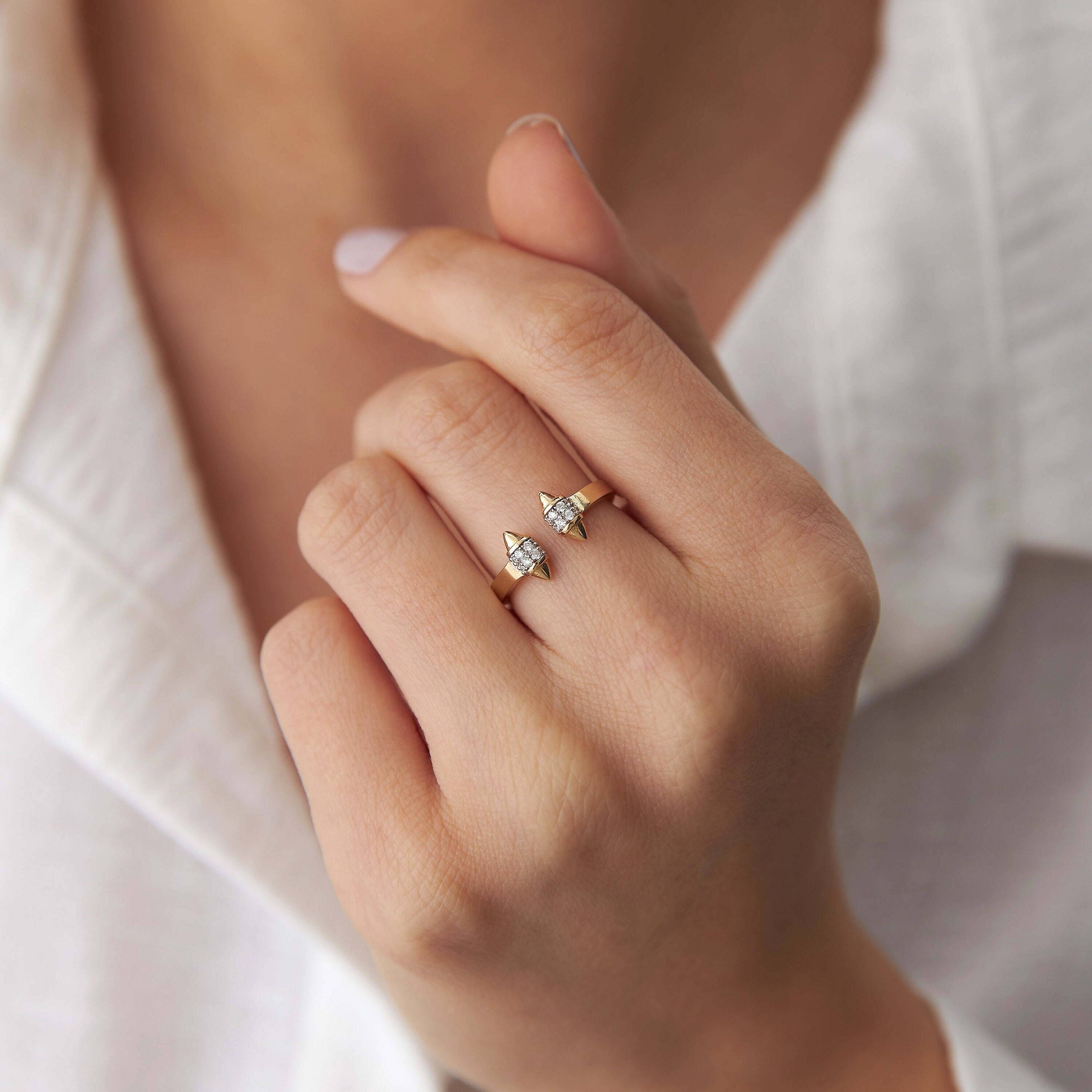 Diamond Open Spike Ring in 14K Gold