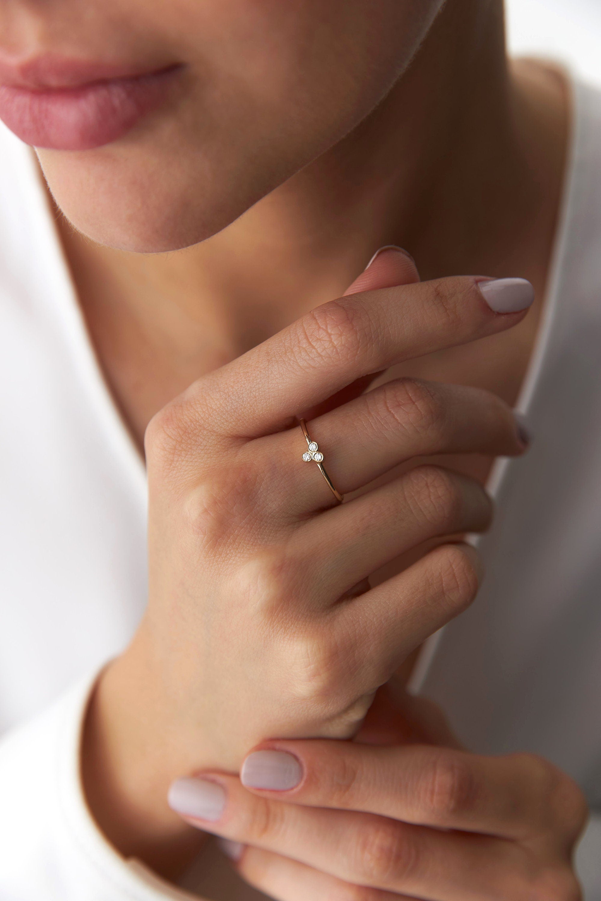 Tiny Bezel Set Diamond Ring In 14K Gold