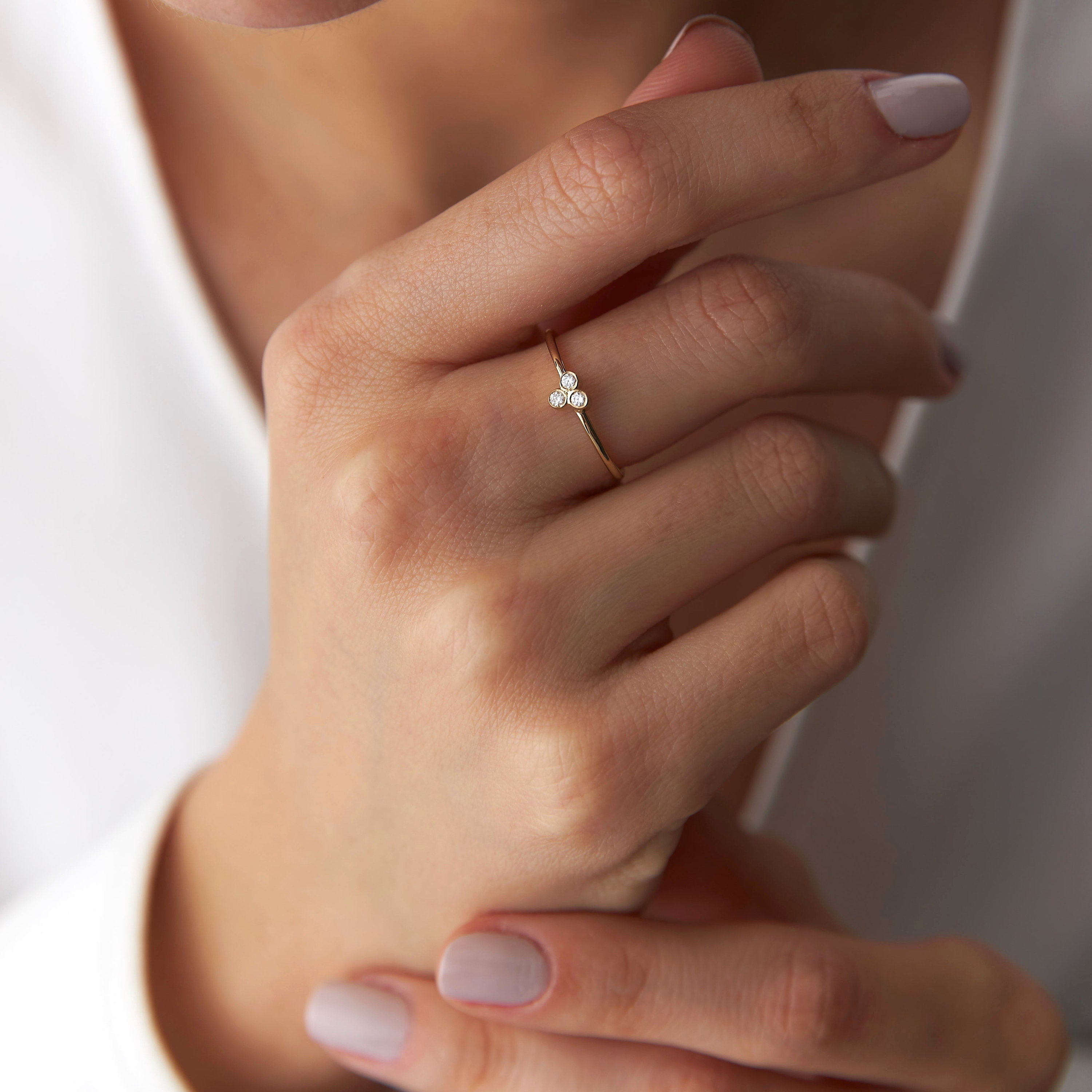 Tiny Bezel Set Diamond Ring In 14K Gold