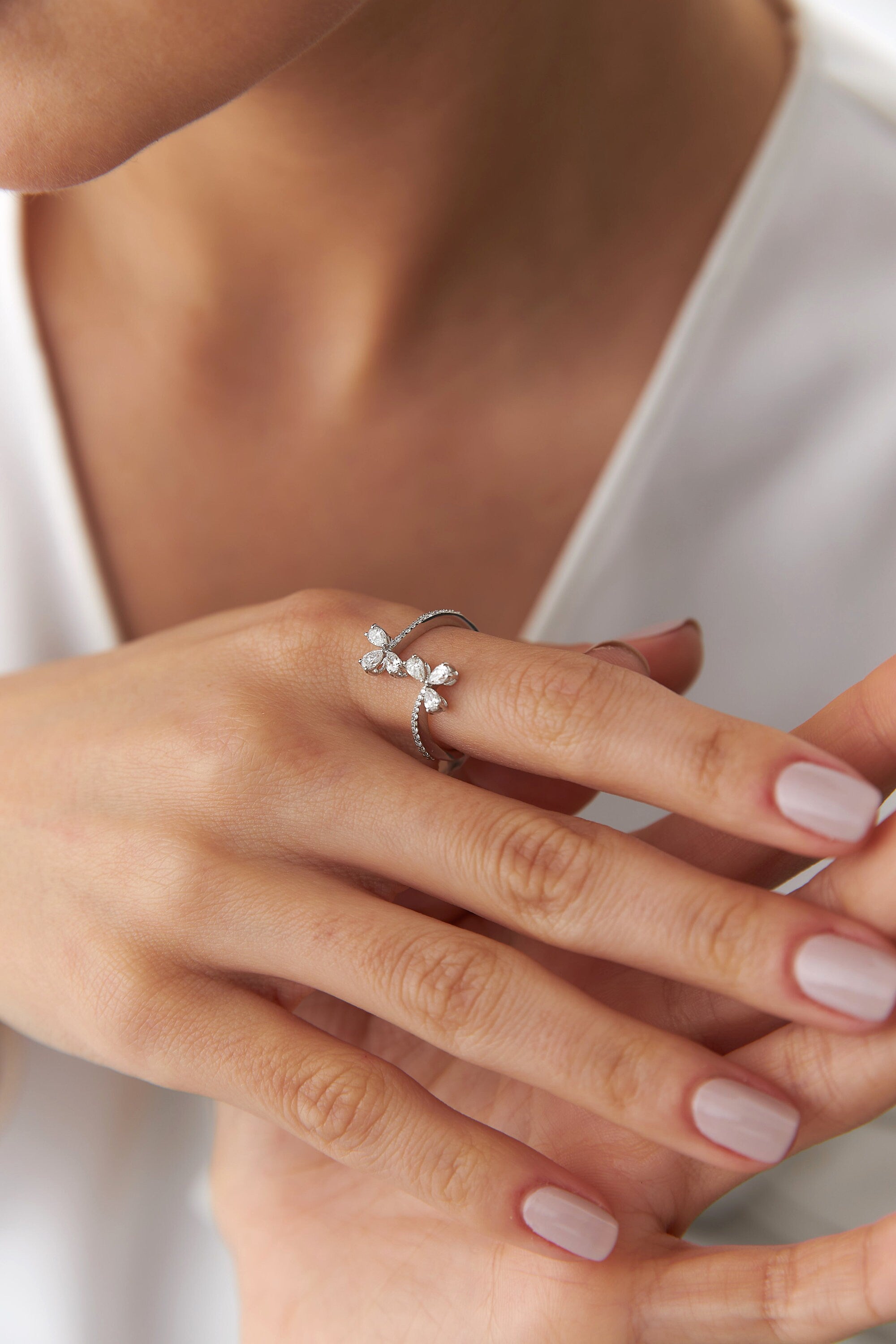 Diamond Flower Ring in 14K White Gold