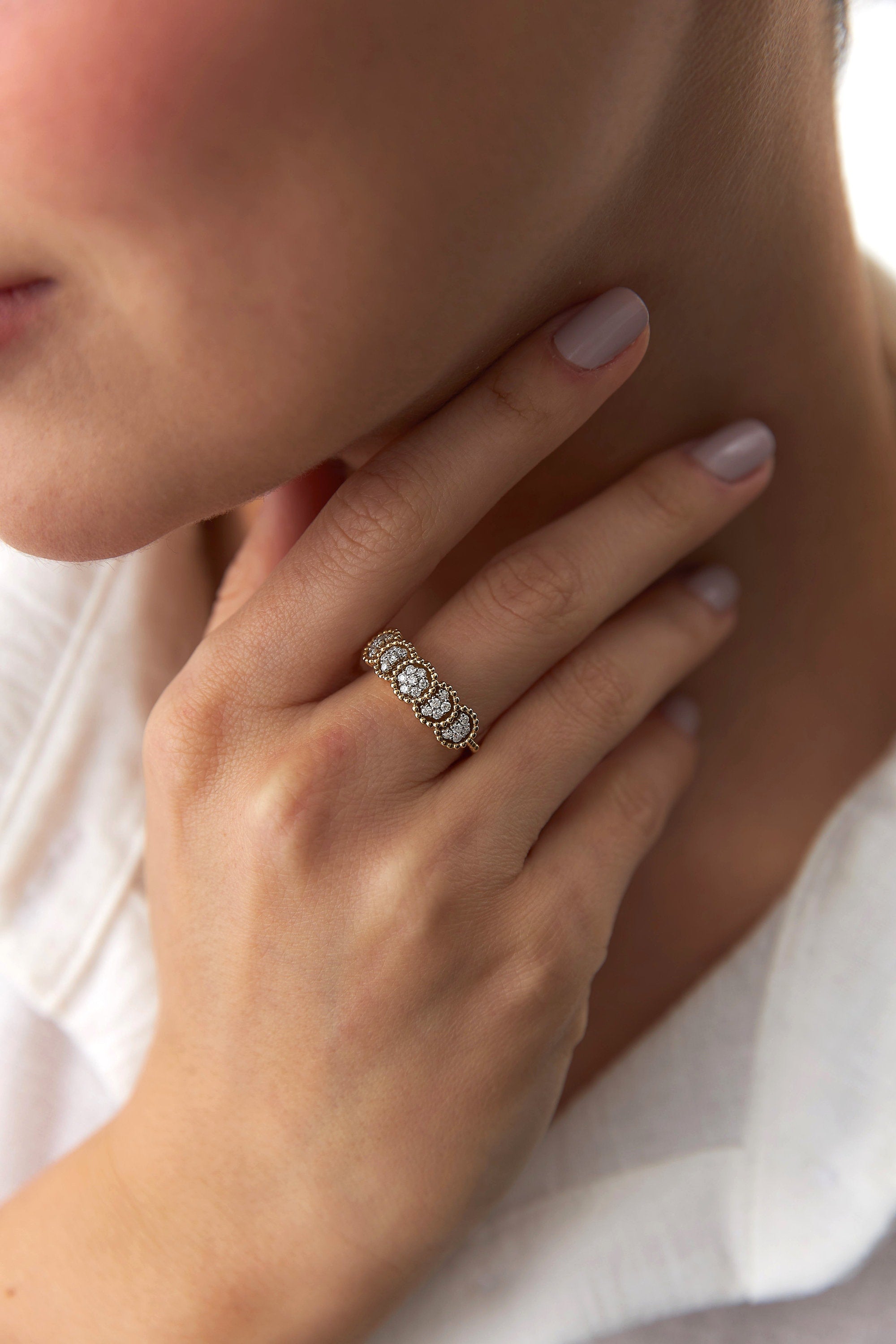 14K Gold Diamond Ring / Harmonica