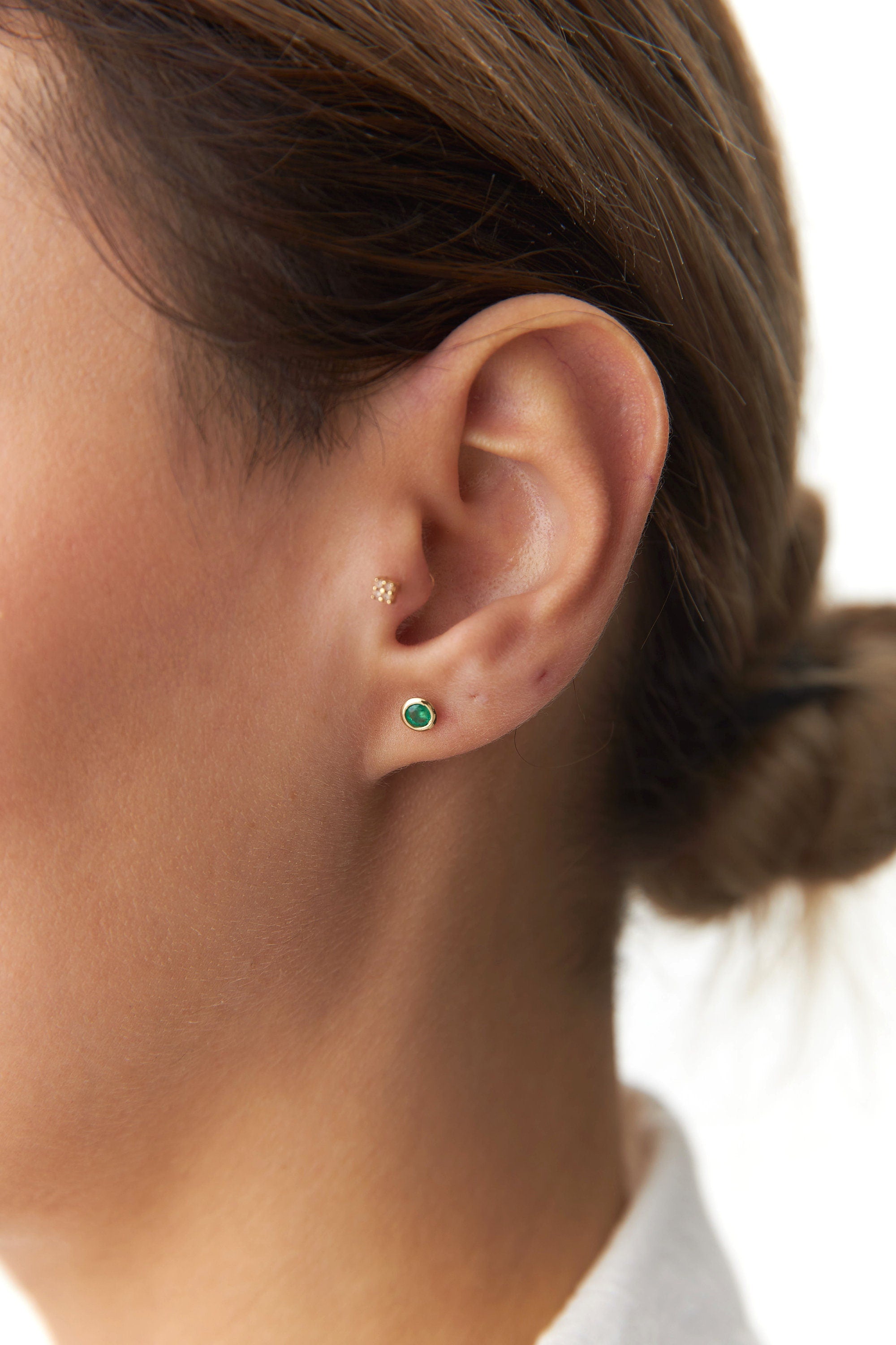 Tiny Emerald Studs Available in 14K and 18K Gold