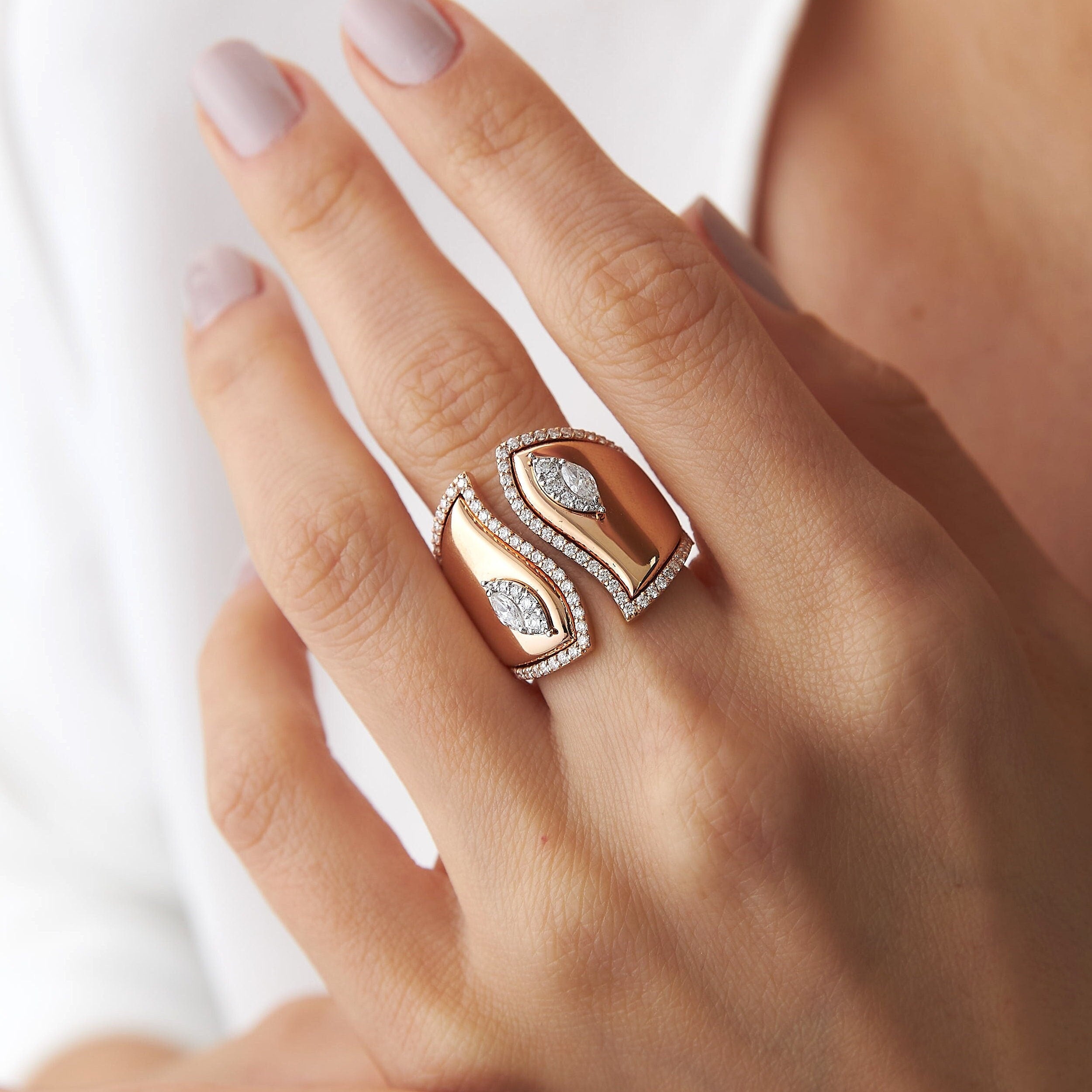 Large Open Marquise Ring in 14K Gold