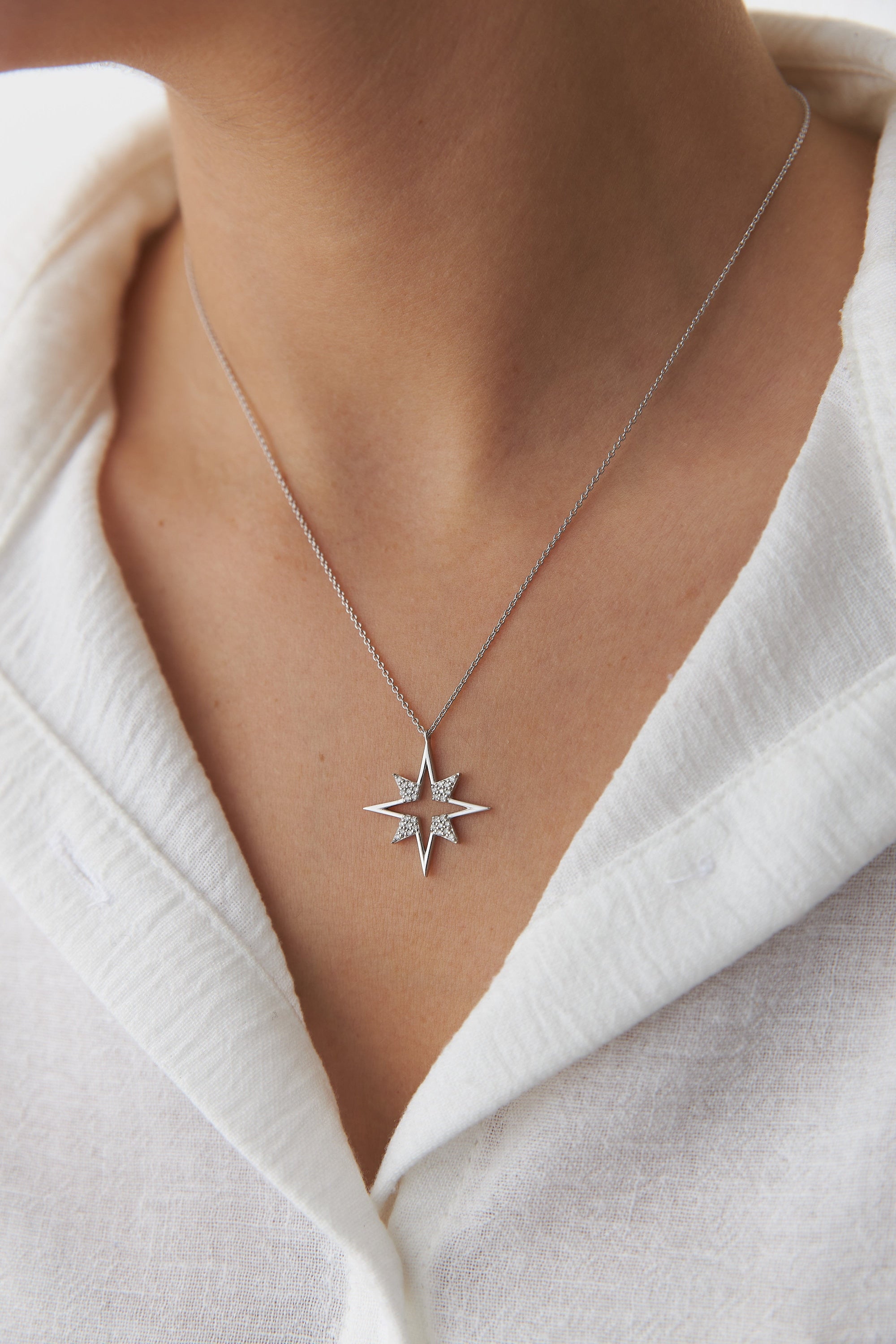 Diamond North Star Necklace in 14K Gold